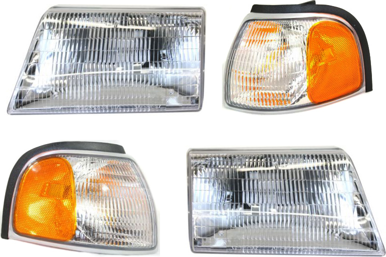 AM B2500 B3000 B4000-98-00 HEAD LAMP RH AND LH Assembly Halogen 4 pc Kit with Corner Lights SKU KIT 021816-27 Partslink MA2503113 MA2502113 MA2520112 MA2521112 OEM ZZP051030B ZZP051040B 1F005113