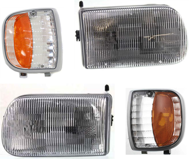AM B2300 B3000 B4000-94-97 HEAD LAMP RH AND LH Assembly Halogen 4 pc Kit with Corner Lights SKU KIT 021816-28 Partslink MA2503110 MA2502110 MA2520109 MA2521109 OEM ZZM051030 ZZM051040 ZZM051131