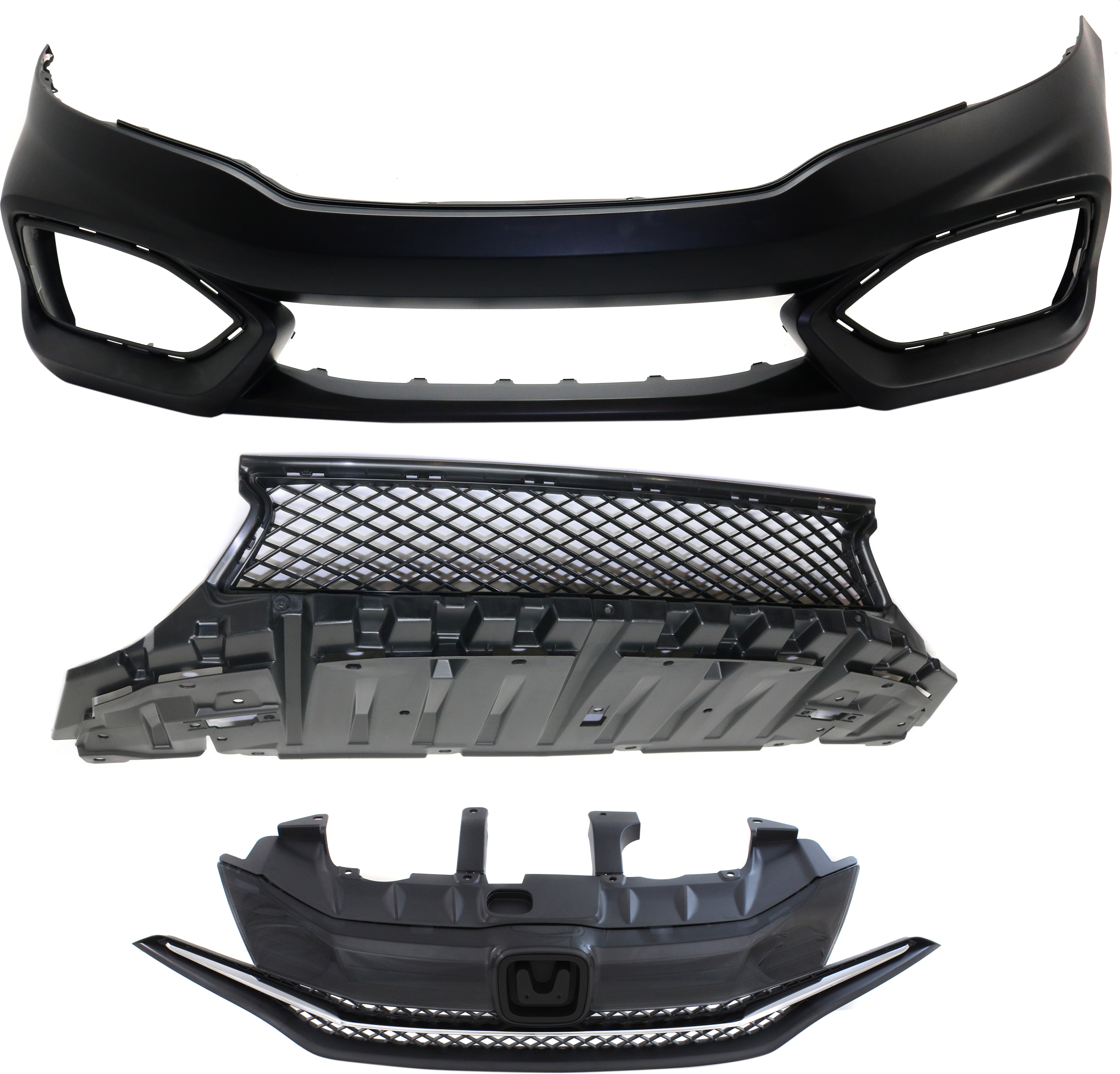 AM CIVIC 14-15 GRILLE 3 pc Kit with Bumper Cover and Bumper Grille CAPA SKU KIT 021818-08 Partslink HO1000296C HO1036120C HO1200221C OEM 71101TS8A50ZZ 71105TS8A51-7112