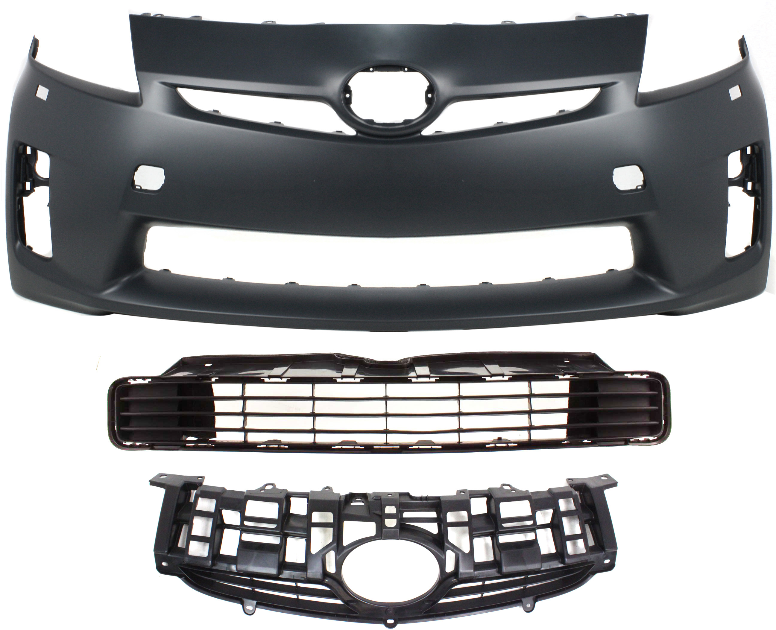 AM PRIUS 10-11 FRONT BUMPER COVER 3 pc Kit with Bumper Grille and Grille Assembly CAPA SKU KIT 021818-104 Partslink TO1000360C TO1036122C TO1200318C OEM 5211947920-5311147020-53112470