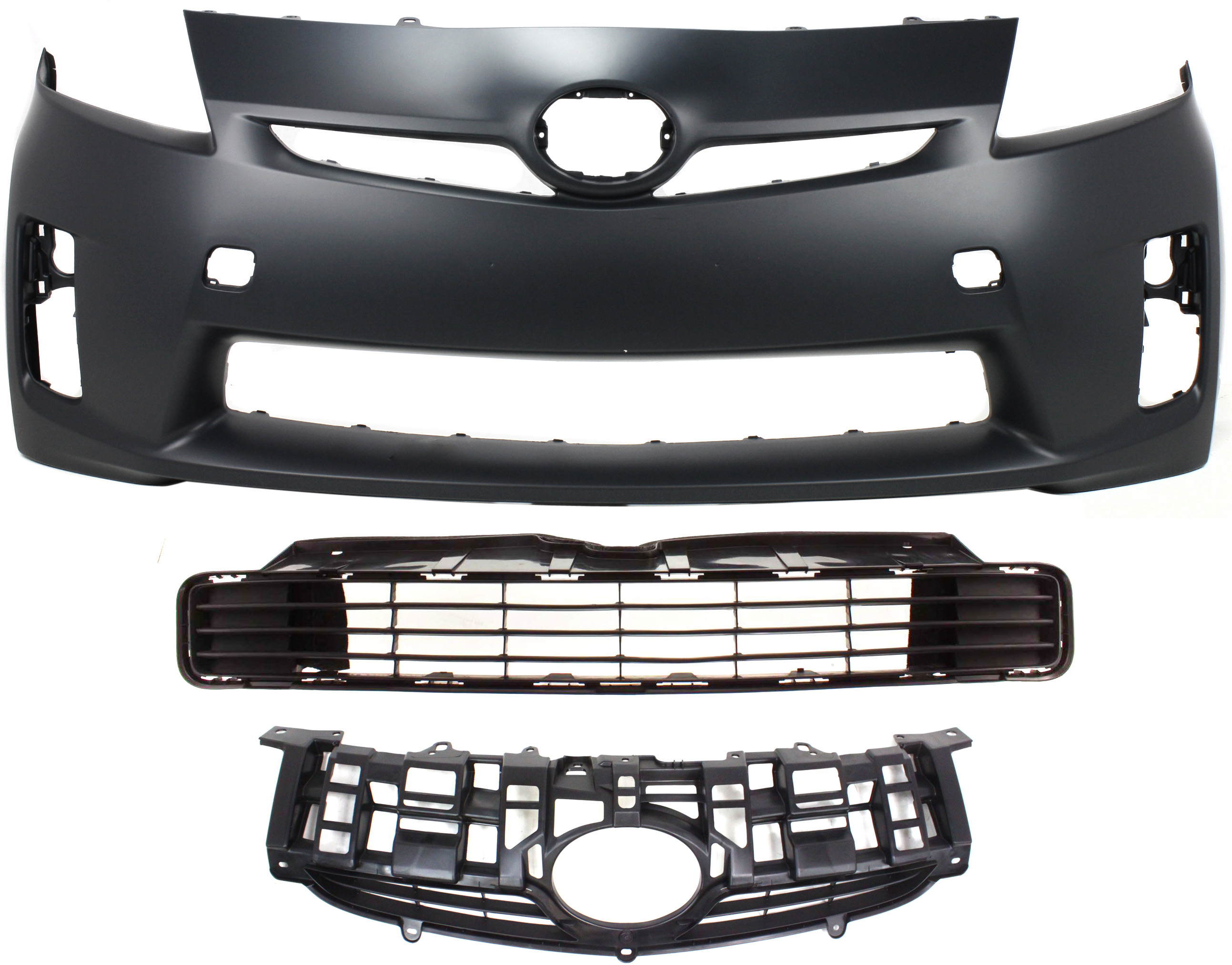 AM PRIUS 10-11 FRONT BUMPER COVER 3 pc Kit with Bumper Grille and Grille Assembly CAPA SKU KIT 021818-105 Partslink TO1000359C TO1036122C TO1200318C OEM 5211947917-5311147020-53112470