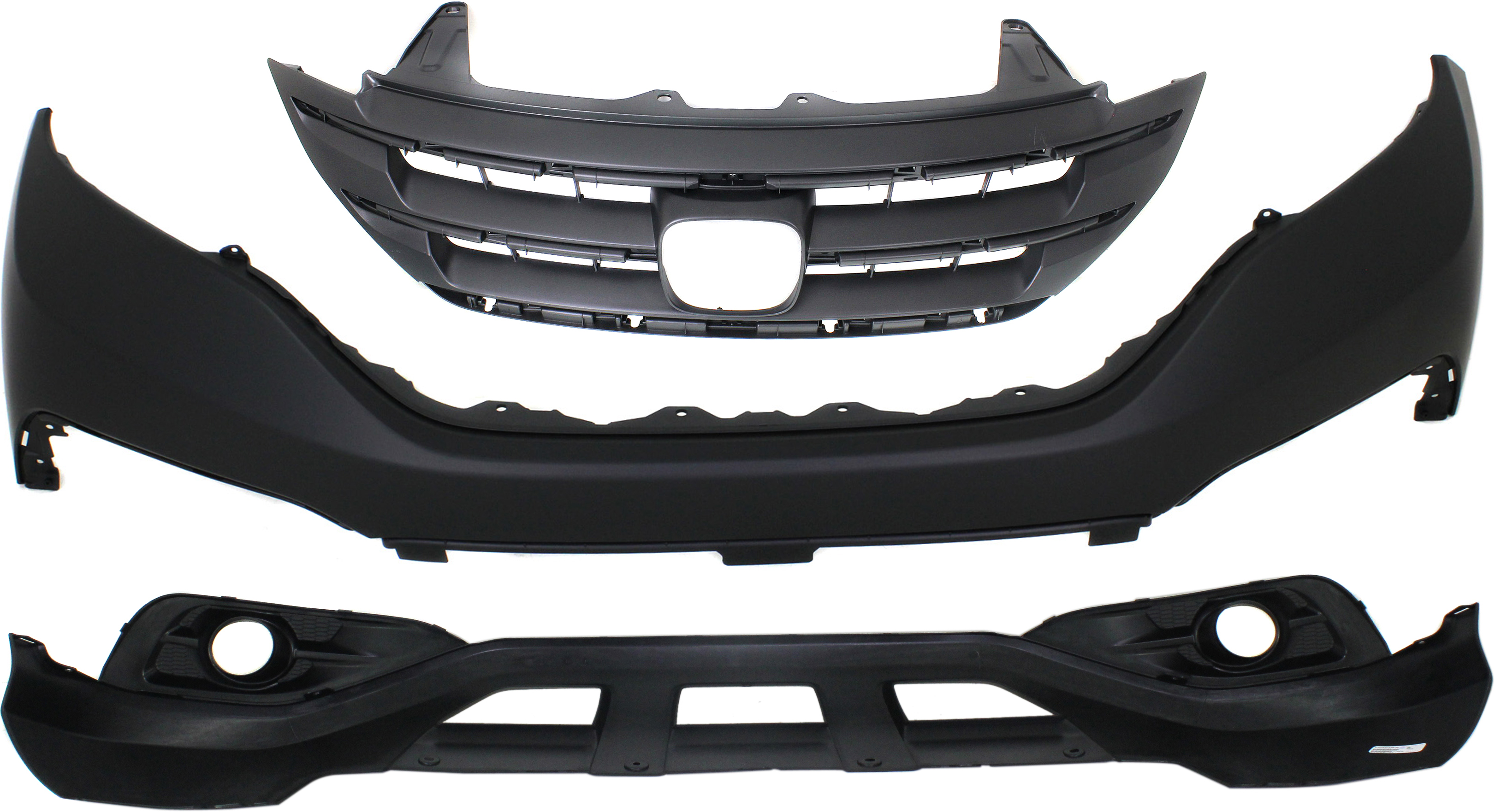 AM CR V 12-14 FRONT BUMPER COVER Upper and Lower 3 pc Kit with Grille Exc. LX Models SKU KIT 021818-10 Partslink HO1014100 HO1015107 HO1200211 OEM 04711T0AA90ZZ 04712T0AA90-7112