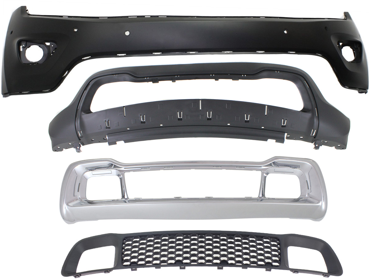 AM GRAND CHEROKEE 14-16 FRONT BUMPER GRILLE Plastic 4 pc kit with Bumper Covers SKU KIT 021818-141 Partslink CH1036128 CH1037107 CH1015114 CH1014109 OEM 68141936AD 68143105AC 68143076