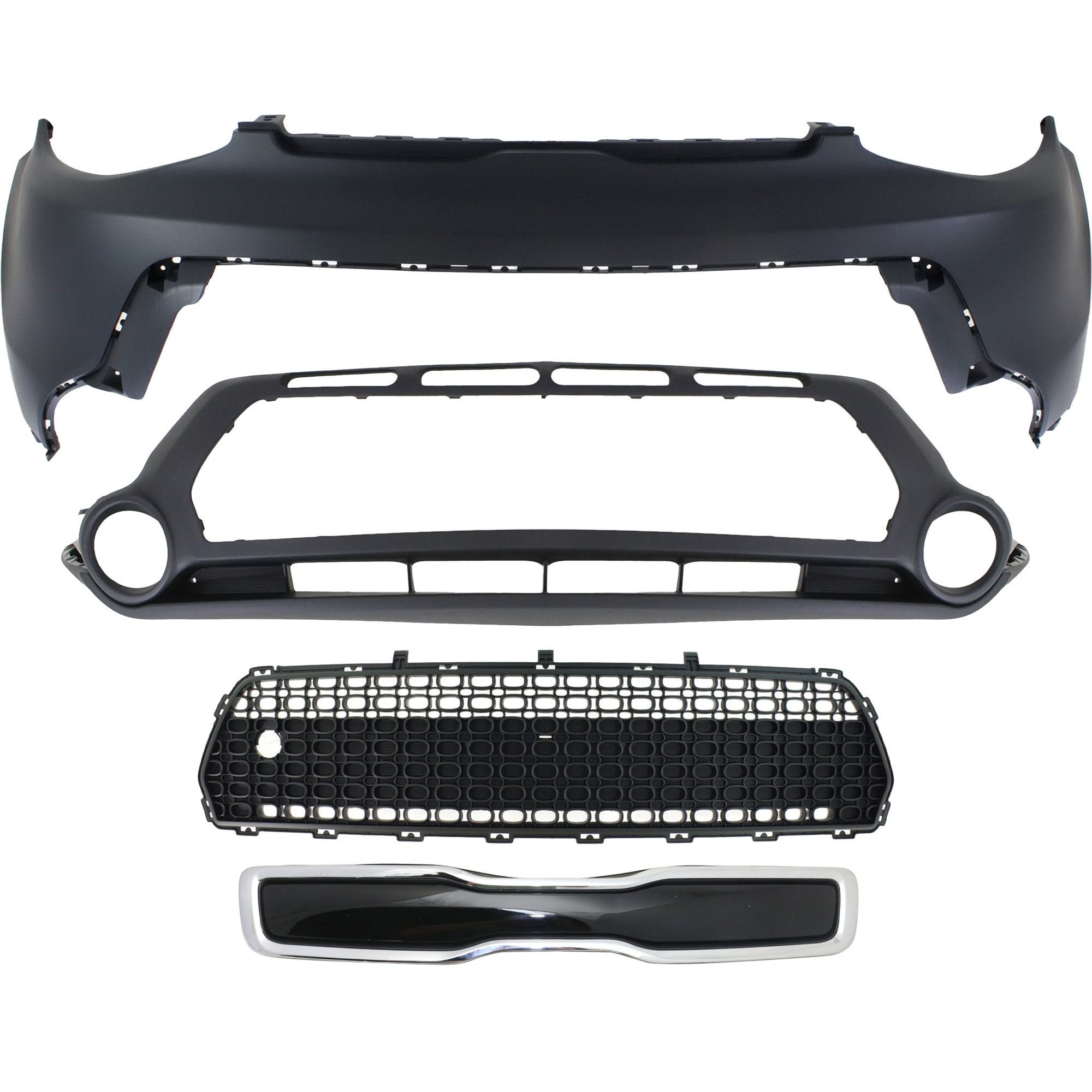 AM SOUL 14-16 GRILLE 4 pc Kit with Bumper Covers and Bumper Grille CAPA SKU KIT 021818-165 Partslink KI1014100C KI1015104C KI1036119C KI1200159C OEM 86350B2000-86511B2000-86512B20