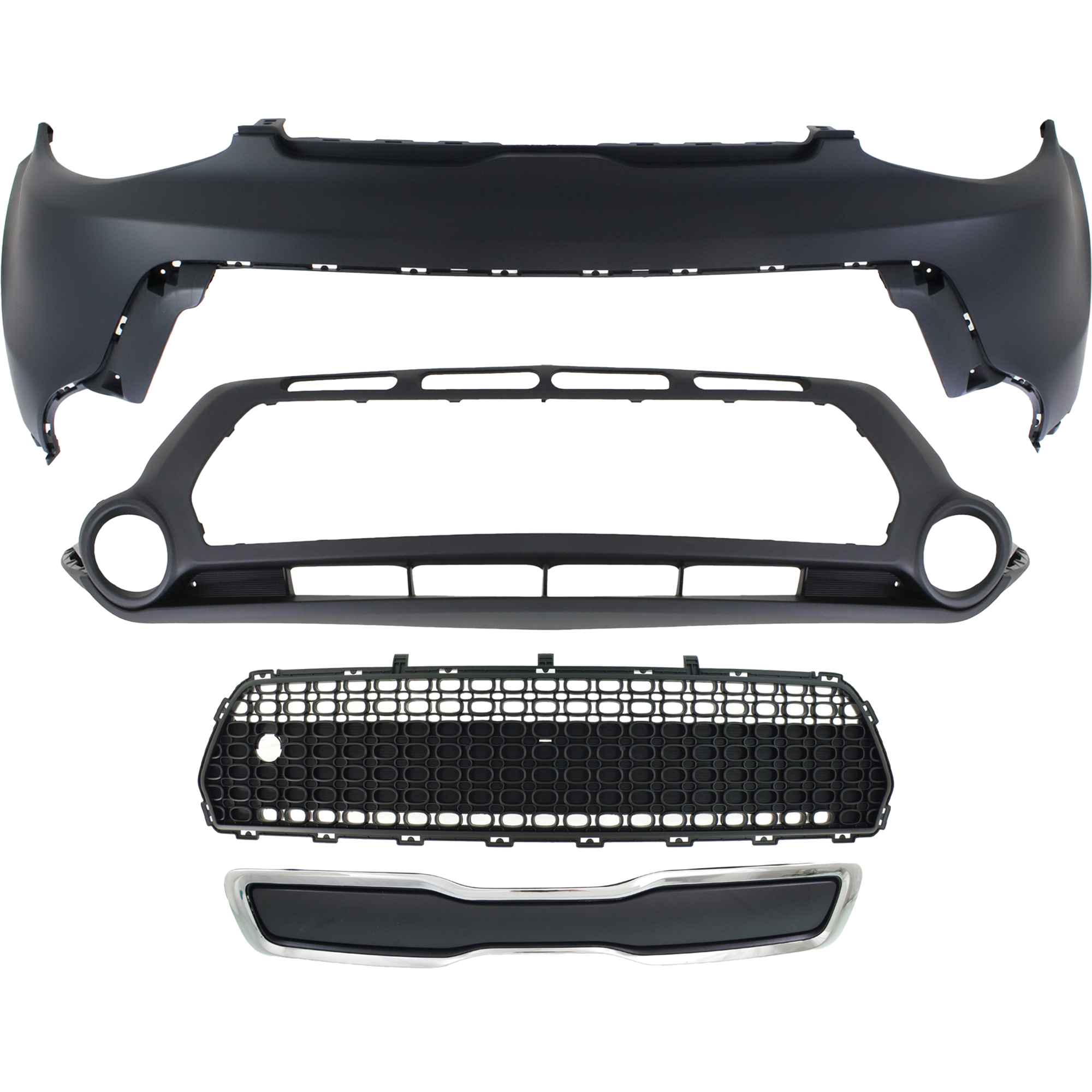 AM SOUL 14-16 GRILLE 4 pc Kit with Bumper Covers and Bumper Grille CAPA SKU KIT 021818-166 Partslink KI1014100C KI1015104C KI1036119C KI1200158C OEM 86350B2100-86511B2000-86512B20