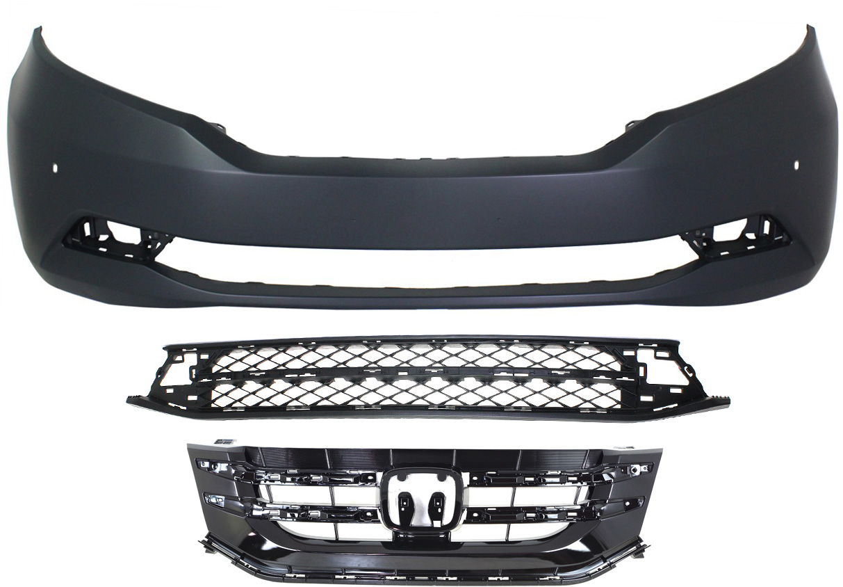 AM ODYSSEY 14-17 FRONT BUMPER COVER 3 pc Kit with Bumper Grille and Grille Assembly SKU KIT 021818-16 Partslink HO1000295 HO1036119 HO1200220 OEM 04711TK8A81ZZ 71102TK8A50-7510