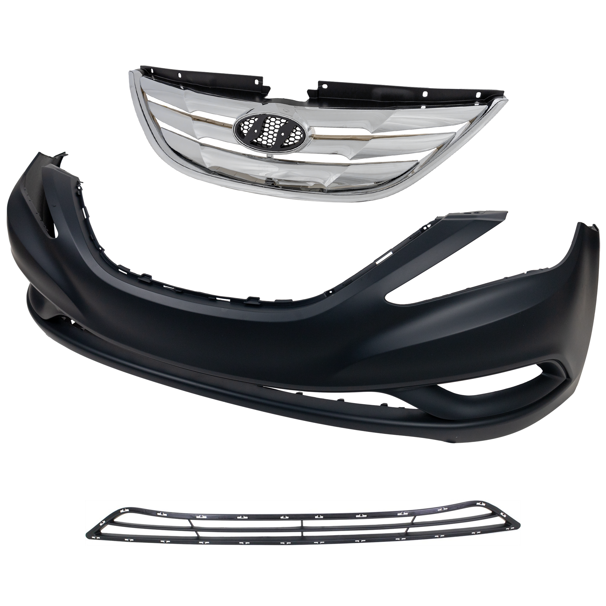 AM SONATA 11-13 GRILLE 3 pc Kit w Type 1 Main Grille with Bumper Cover and Bumper Grille SKU KIT 021818-23 Partslink HY1200154 HY1000183 HY1036114 OEM 863503S100-865113Q000-865613S0