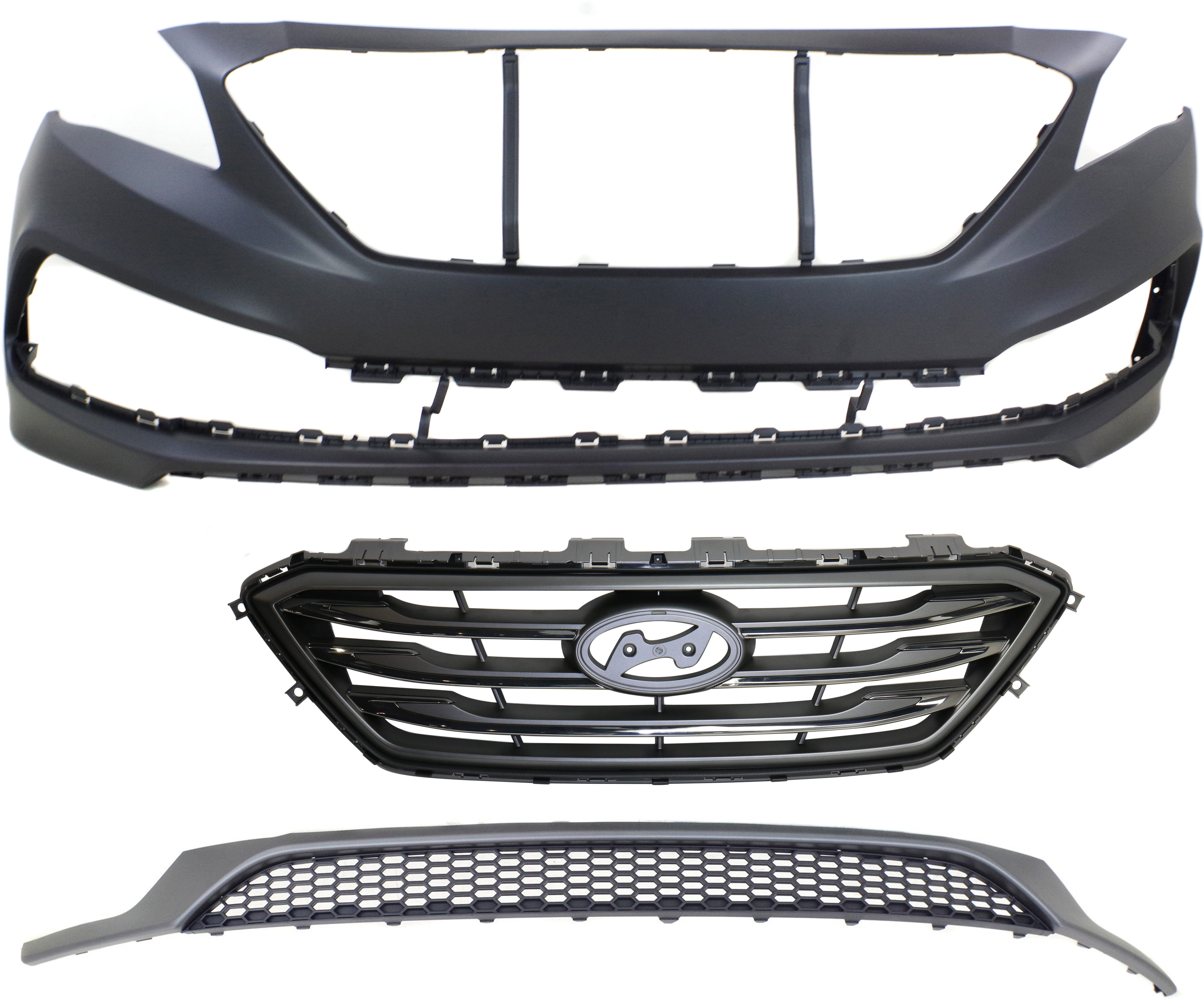 AM SONATA 15-17 GRILLE 3 pc Kit with Bumper Cover and Bumper Grille SKU KIT 021818-24 Partslink HY1200182 HY1000211 HY1036121 OEM 86350C2300-86511C2300-86560C23