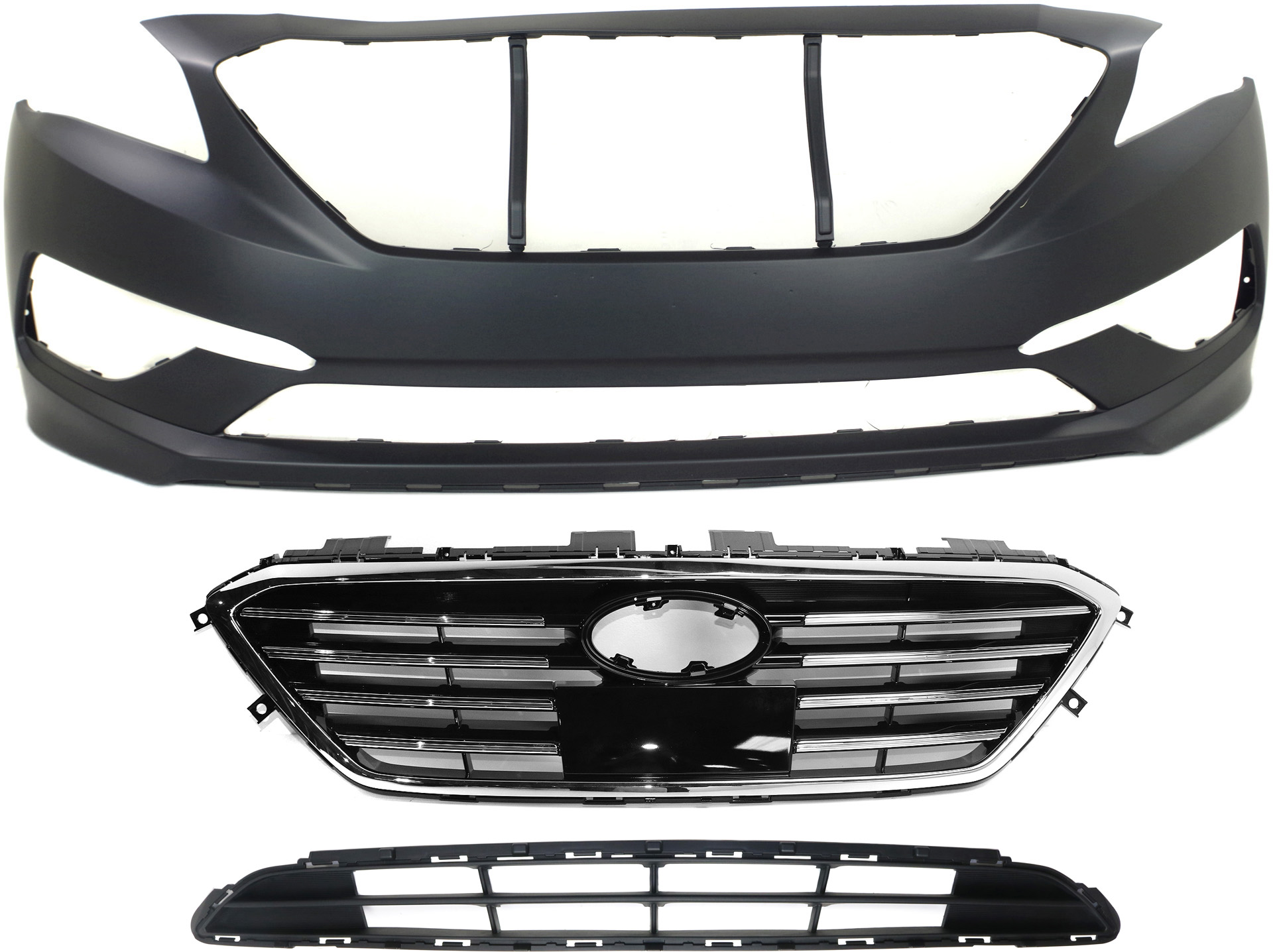 AM SONATA 15-17 GRILLE 3 pc Kit with Bumper Cover and Bumper Grille SKU KIT 021818-25 Partslink HY1200175 HY1000205 HY1036127 OEM 86350C1200-86511C2000-86561C20
