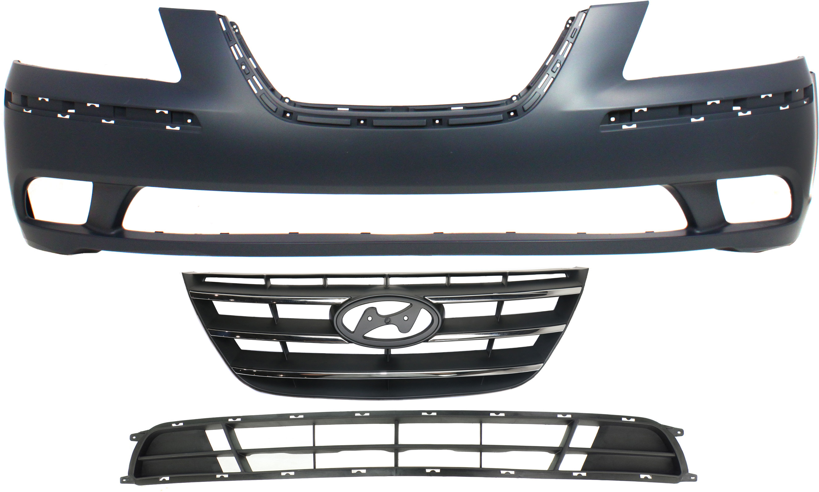 AM SONATA 09-10 GRILLE 3 pc Kit with Bumper Cover and Bumper Grille CAPA SKU KIT 021818-27 Partslink HY1000178C HY1036111C HY1200152C OEM 863503K600-865110A700-865613K5