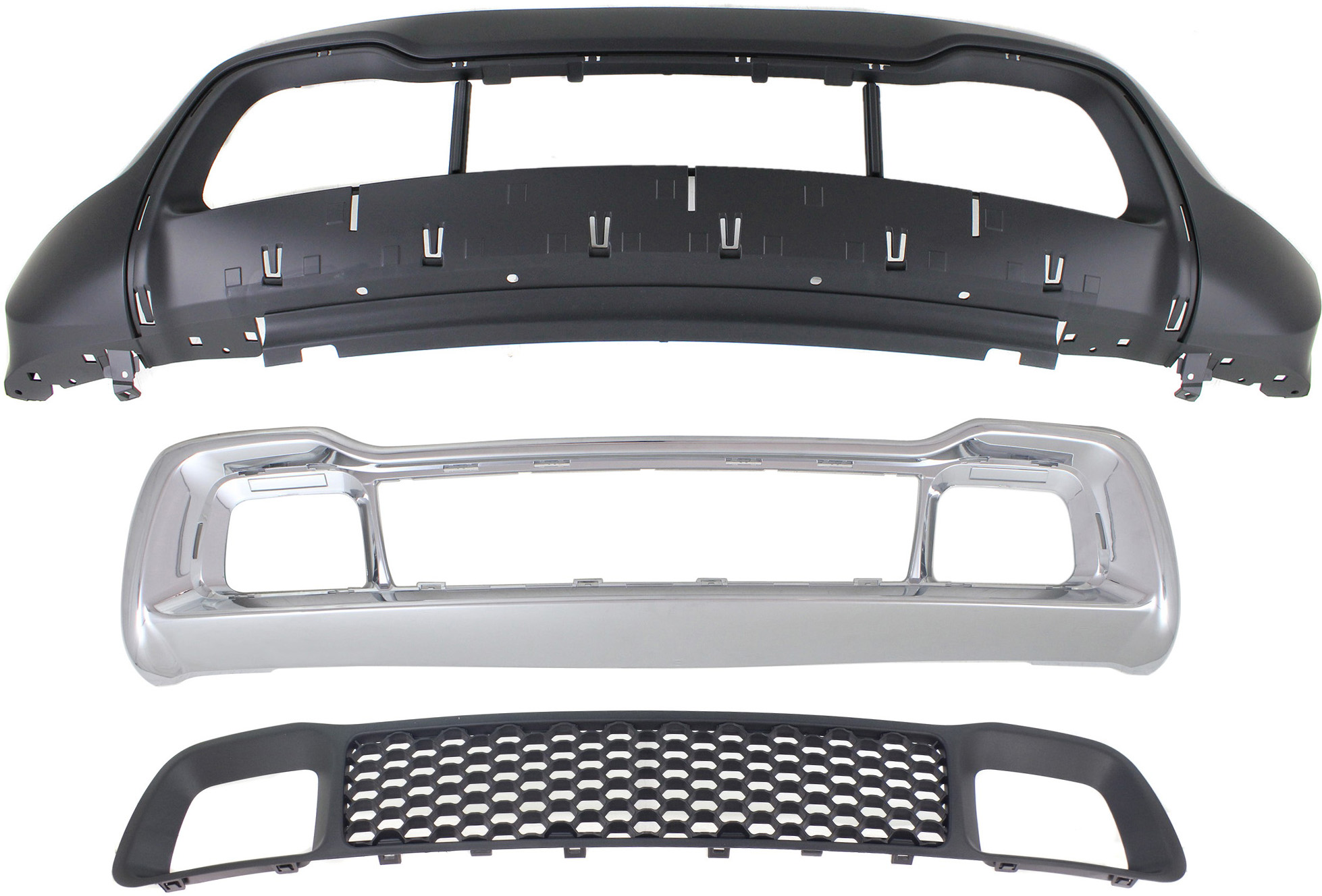 AM GRAND CHEROKEE 14-16 FRONT BUMPER COVER Lower Primed top Textured Bottom 3 pc Kit with Bumper Grilles SKU KIT 021818-35 Partslink CH1015115 CH1036128 CH1037107 OEM 1WL30TZZAD 68141936AD 68143105
