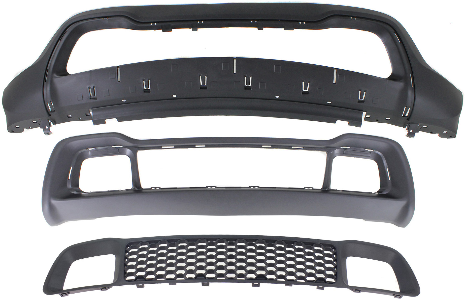 AM GRAND CHEROKEE 14-16 FRONT BUMPER COVER Lower Textured 3 pc Kit with Bumper Grilles CAPA SKU KIT 021818-43 Partslink CH1015114C CH1036128C CH1037108C OEM 68141936AD 68143070AD 68143076