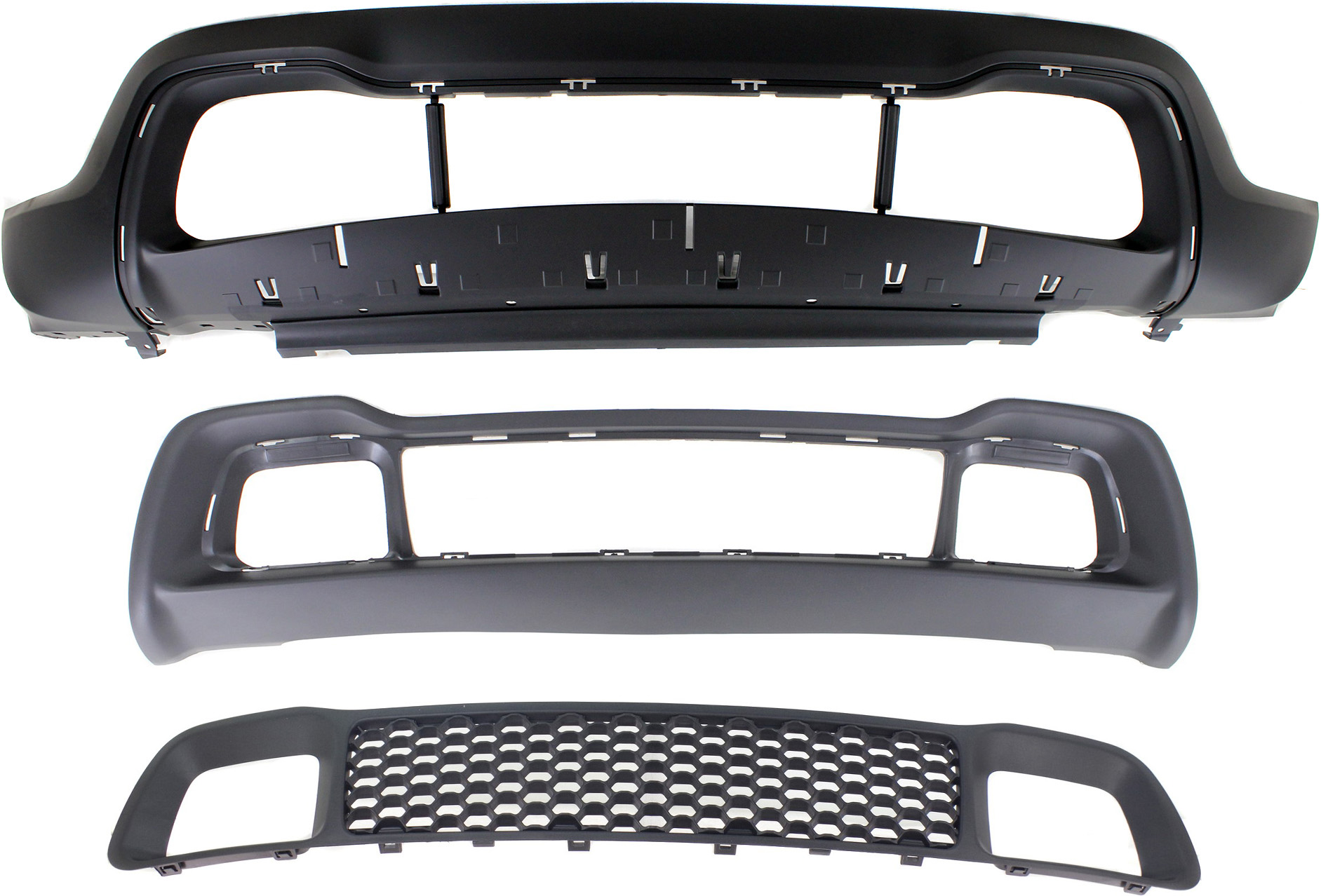 AM GRAND CHEROKEE 14-16 FRONT BUMPER COVER Lower Primed top Textured Bottom 3 pc Kit with Bumper Grilles CAPA SKU KIT 021818-45 Partslink CH1015115C CH1036128C CH1037108C OEM 1WL30TZZAD 68141936AD 68143070