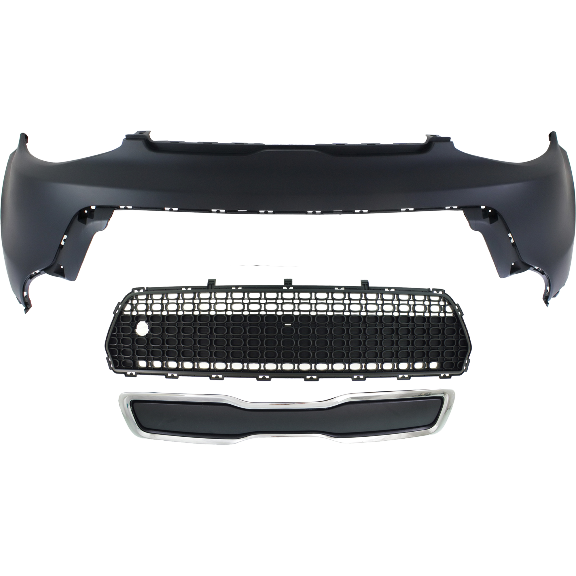 AM SOUL 14-16 GRILLE 3 pc Kit with Bumper Cover and Bumper Grille SKU KIT 021818-57 Partslink KI1200158 KI1014100 KI1036119 OEM 86350B2100-86511B2000-86561B20