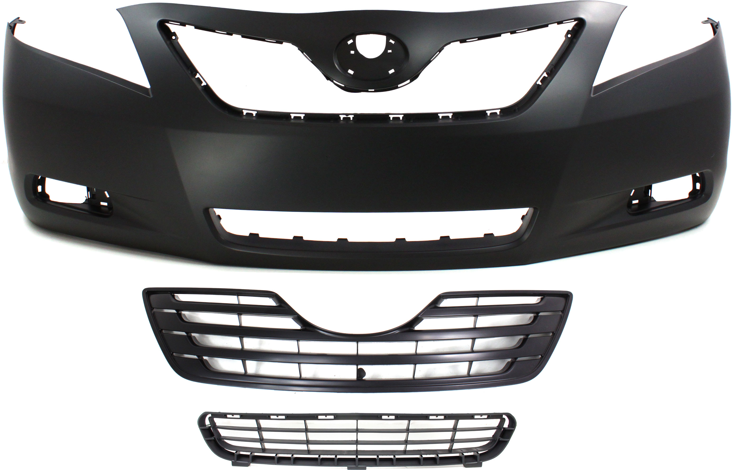 AM CAMRY 07-09 FRONT BUMPER COVER 3 pc Kit Primed USA Built with Bumper Grille and Grille SKU KIT 021818-66 Partslink TO1000329 TO1036103 TO1200288 OEM 5211906919-5311206010-53111060