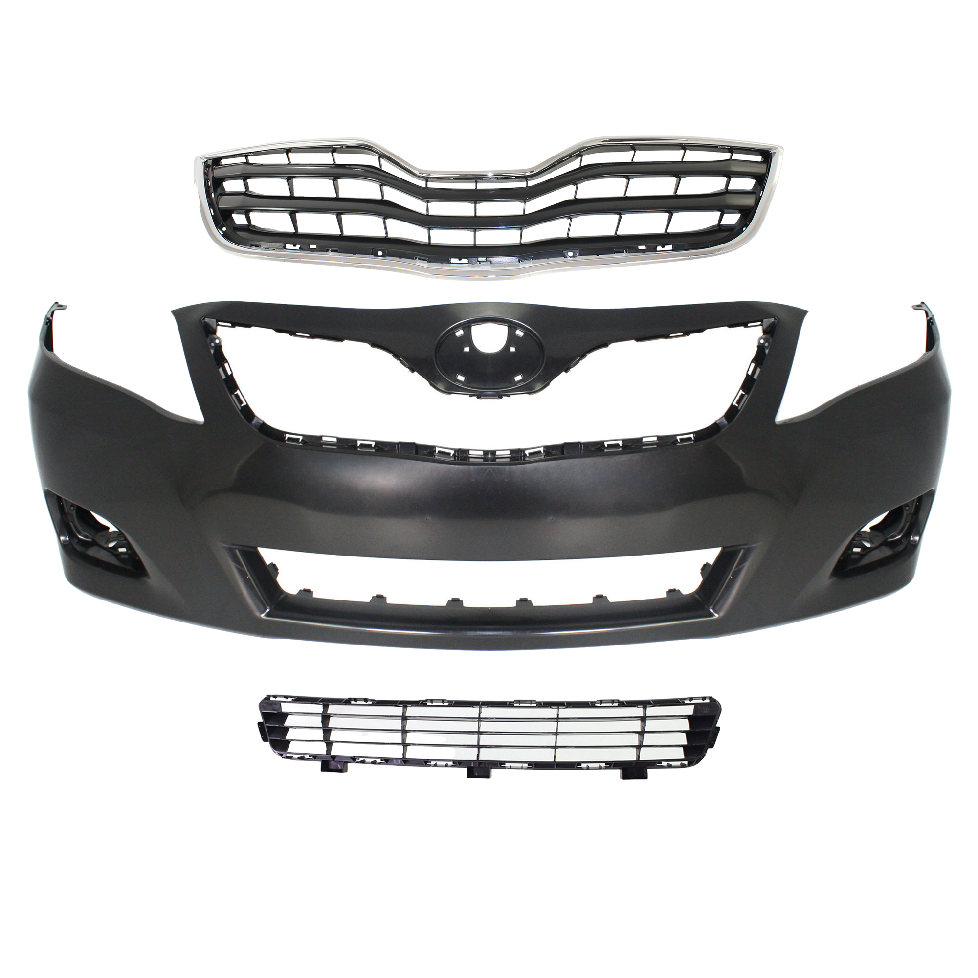 AM CAMRY 10-11 FRONT BUMPER COVER 3 pc Kit with Bumper Grille and Grille SKU KIT 021818-73 Partslink TO1000356 TO1036118 TO1200324 OEM 5211906958-5311206090-53101060