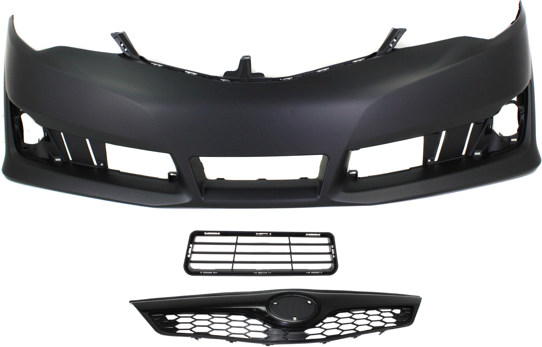 AM CAMRY 12-14 FRONT BUMPER COVER 3 pc Kit with Bumper Grille and Grille Assembly SKU KIT 021818-79 Partslink TO1000379 TO1036129 TO1200354 OEM 5211906975-5311206210-53101063