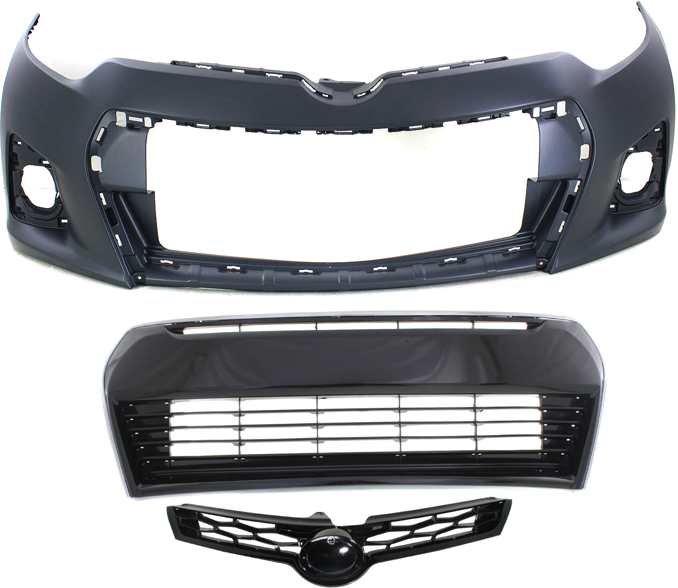 AM COROLLA 14-16 FRONT BUMPER COVER 3 pc Kit w Bumper Grille and Grille Assembly SKU KIT 021818-93 Partslink TO1000400 TO1036150 TO1200365 OEM 5211903906-5310202210-53100025