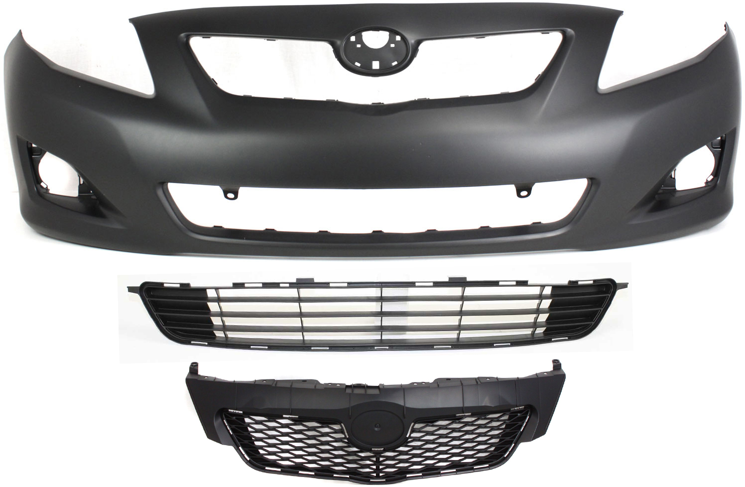 AM COROLLA 09-10 FRONT BUMPER COVER 3 pc Kit with Bumper Grille and Grille CAPA SKU KIT 021818-94 Partslink TO1000343C TO1036111C TO1200304C OEM 5211902990-5311102450-53112021