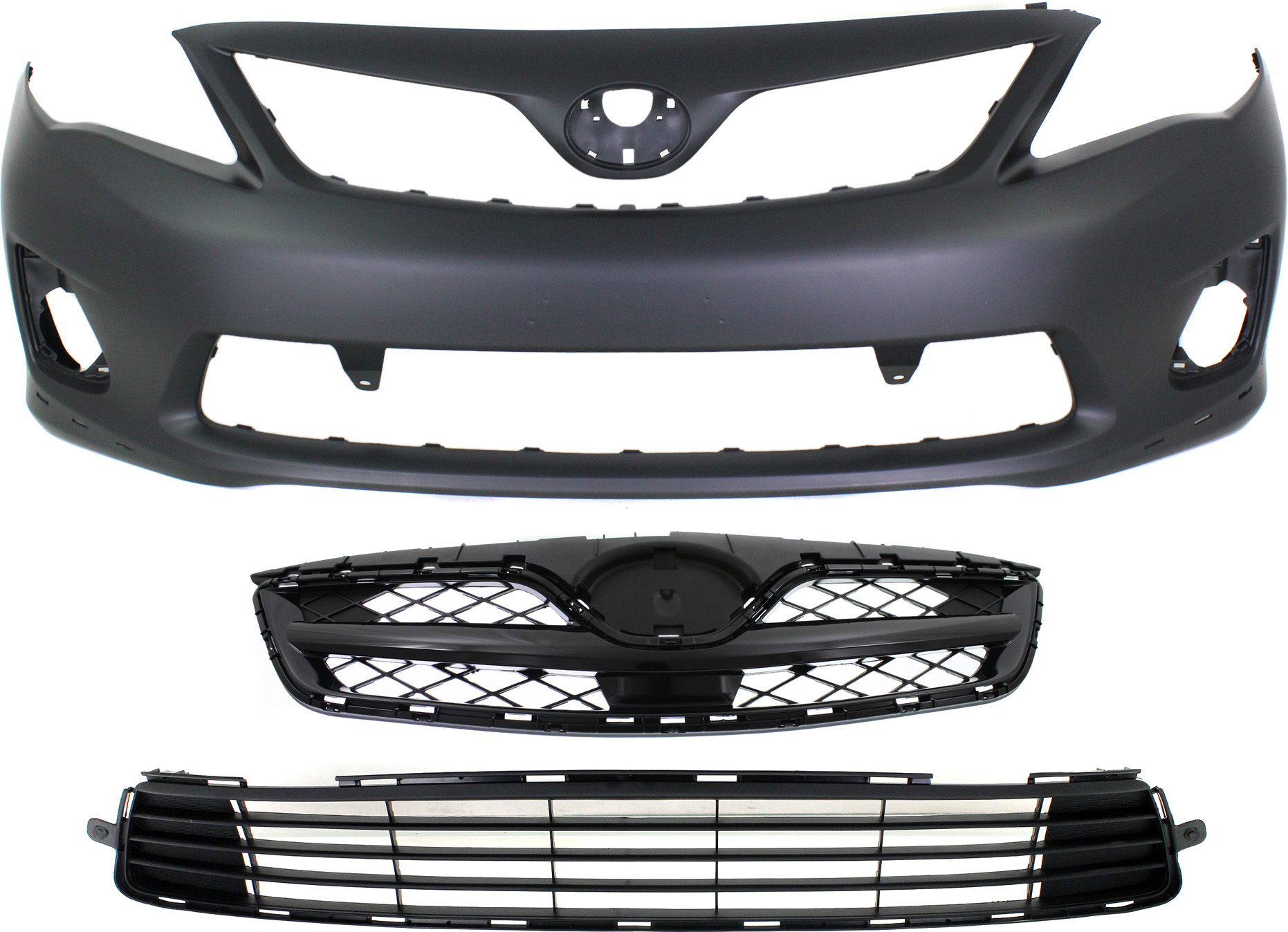AM COROLLA 11-13 GRILLE Painted Black 3 pc kit w Bumper Cover and Bumper Grille CAPA SKU KIT 021818-96 Partslink TO1000373C TO1036125C TO1200340C OEM 5211903902-5310002410C0-531120
