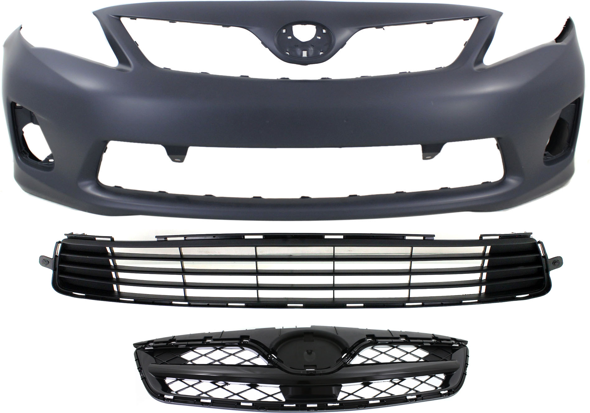 AM COROLLA 11-13 GRILLE Painted Black North America Built Vehicle 3 pc kit w Bumper Cover and Bumper Grille CAPA SKU KIT 021818-97 Partslink TO1000372C TO1036125C TO1200340C OEM 5211903901-5310002410C0-531120