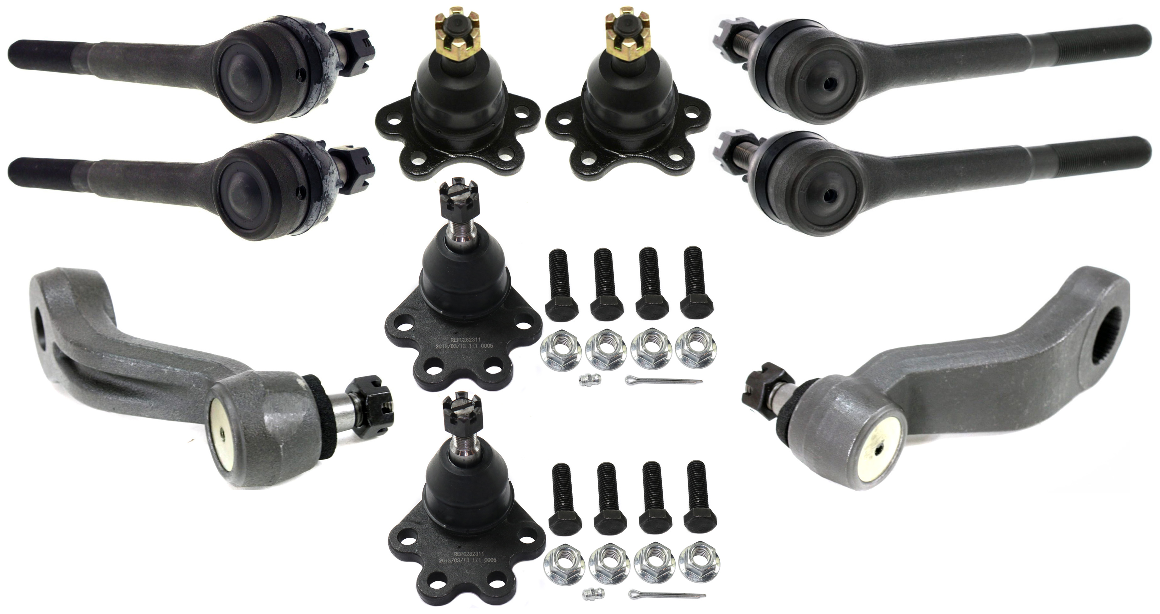 AM K1500 SUBURBAN 93-99 FRONT SUSPENSION KIT RH AND LH 10 pc kit w Ball Joints Idler Arm Pitman Arm and Tie Rod Ends SKU KIT 021913-2 OEM 104106-286007-305171-2601315-5