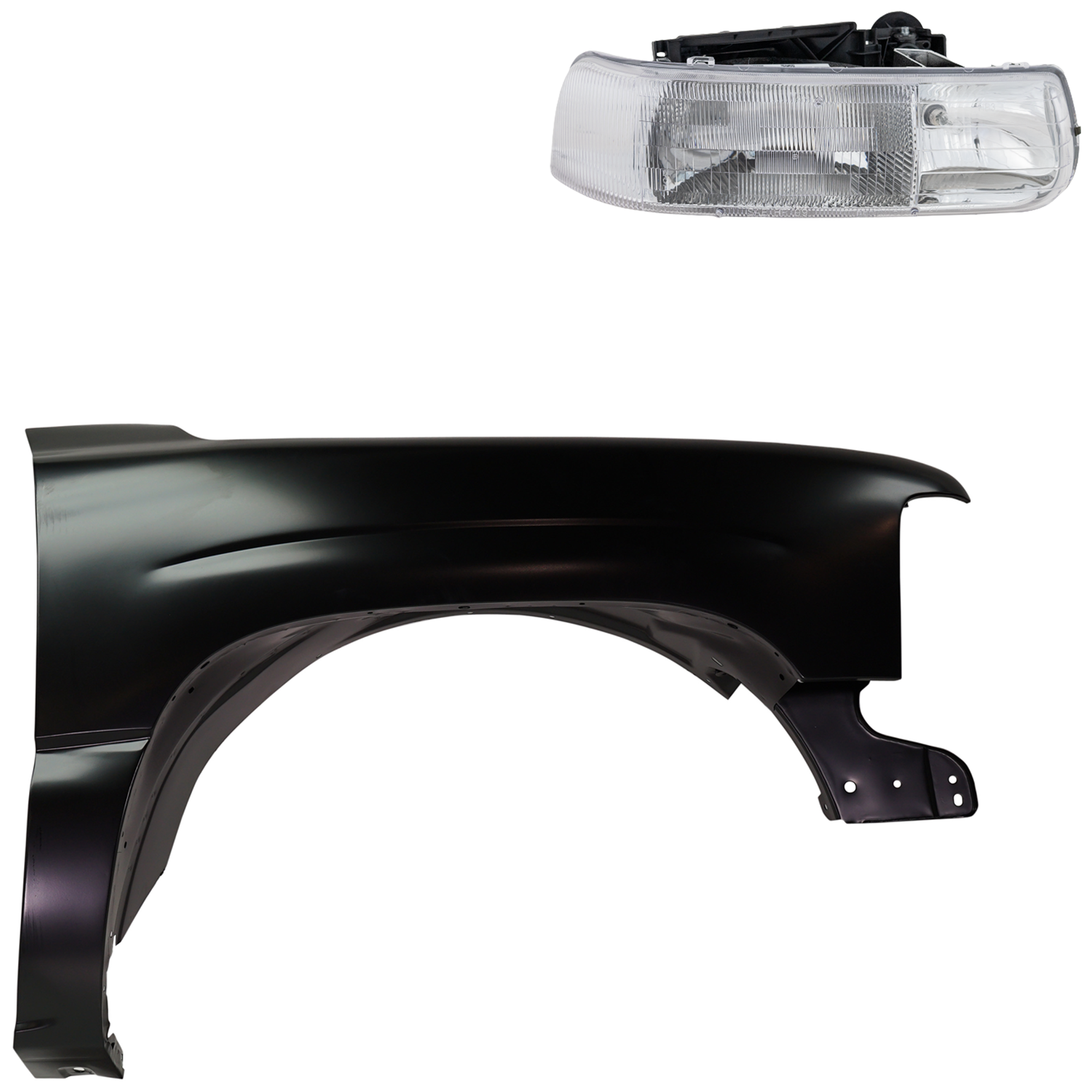 AM SILVERADO 1500-2500-99-02 TAHOE 00-06 FRONT FENDER RH Primed 2 pc Kit with Headlight SKU KIT 022123-0304 Partslink GM1241267C GM2503187C OEM 12476220-16526134