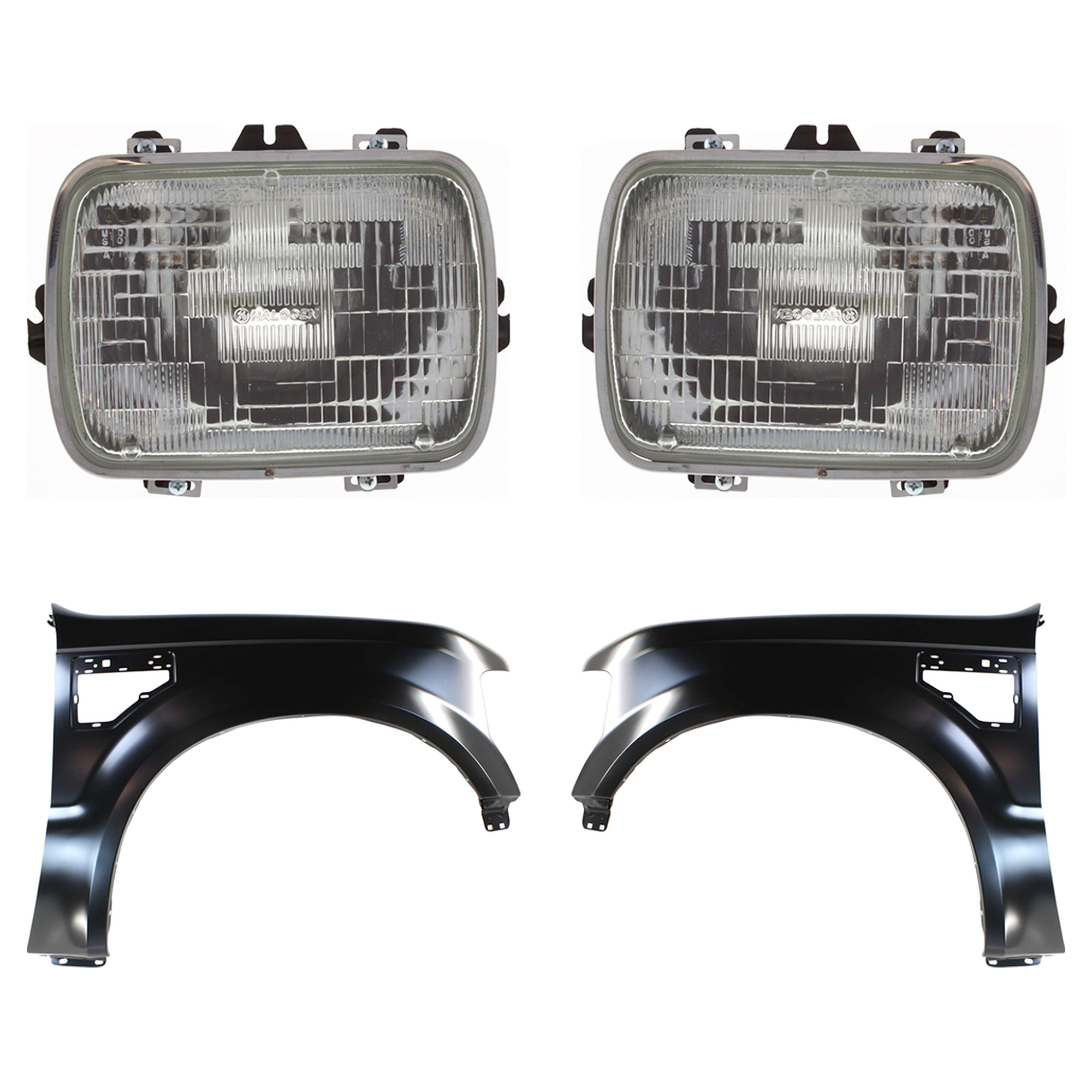 AM F 250 F 350 SUPER DUTY 08-10 FRONT FENDER RH AND LH 4 pc Kit Primed with Headlight SKU KIT 022123-38603 Partslink FO1241259 FO1240259 GM2500112 OEM 7C3Z16005A 7C3Z16006A 25949657