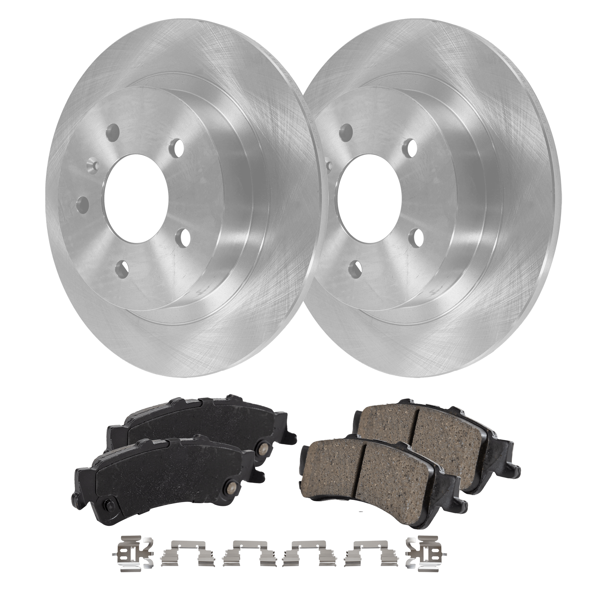 AM DTS 06-11 REAR BRAKE DISC AND PAD KIT 4 pc kit Plain Surface 5 Lugs Cast Iron Ceramic SKU KIT 022123-480 OEM 21993756-25982106-25999234-180