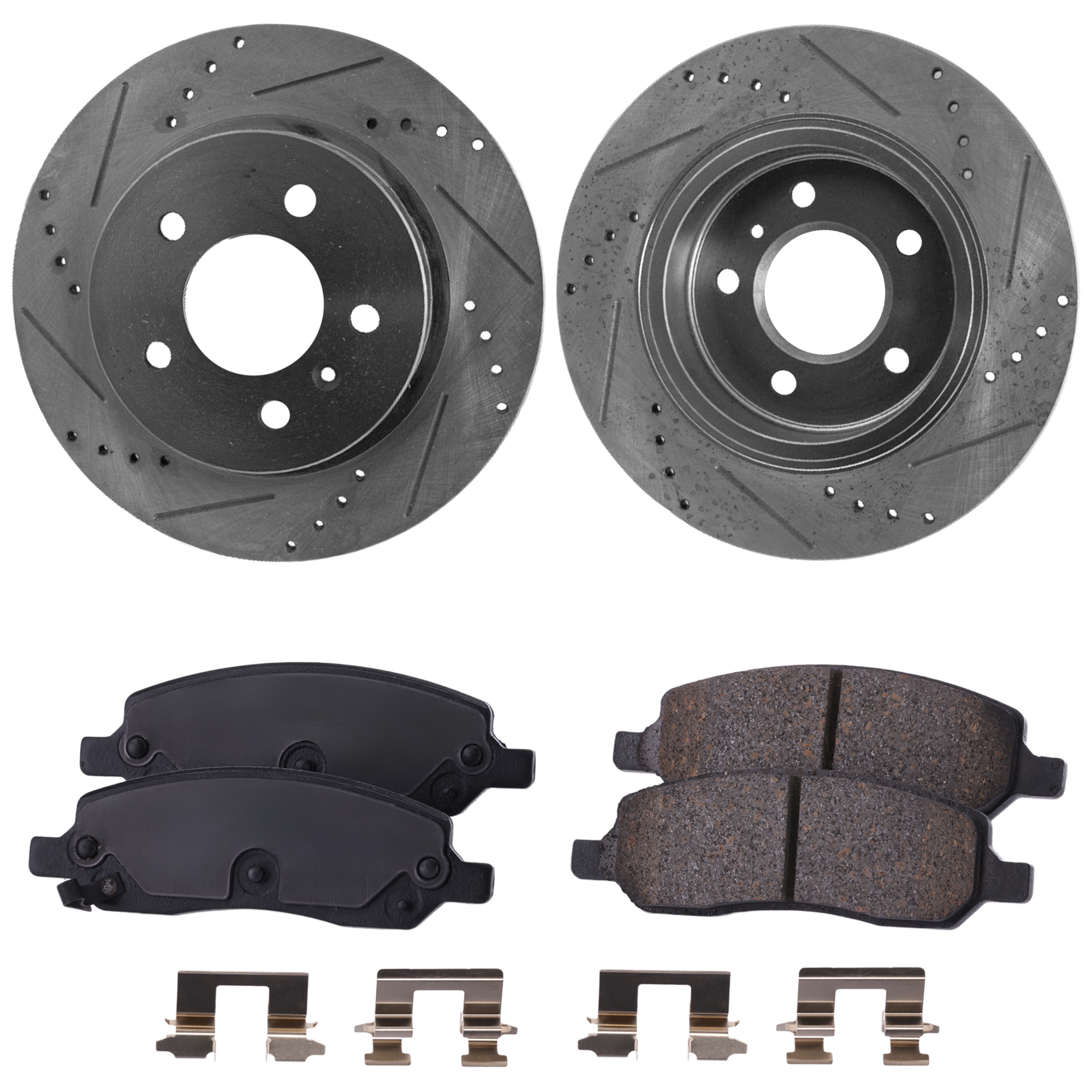 AM DTS LUCERNE 06-11 REAR BRAKE DISC AND PAD KIT 2 Wheel Set Cross drilled and Slotted Ceramic SKU KIT 022123-481 OEM 41-219-551-276-028-600-000-000-000