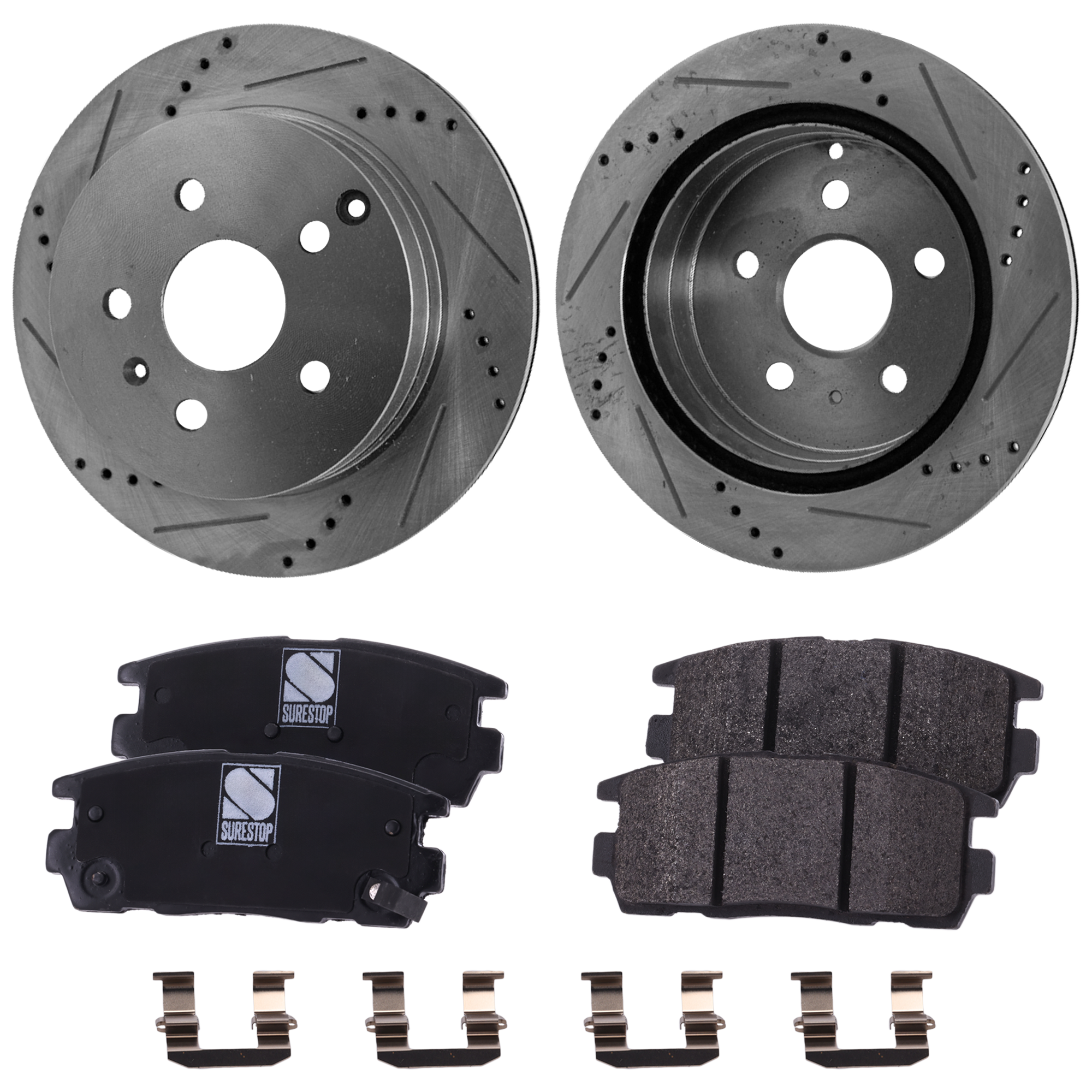 AM EQUINOX 10-17 TERRAIN 10-16 REAR BRAKE DISC AND PAD KIT 4 pc Kit Cross drilled and Slotted Ceramic SKU KIT 022123-486 OEM 41262-55178-850168-900824-6004