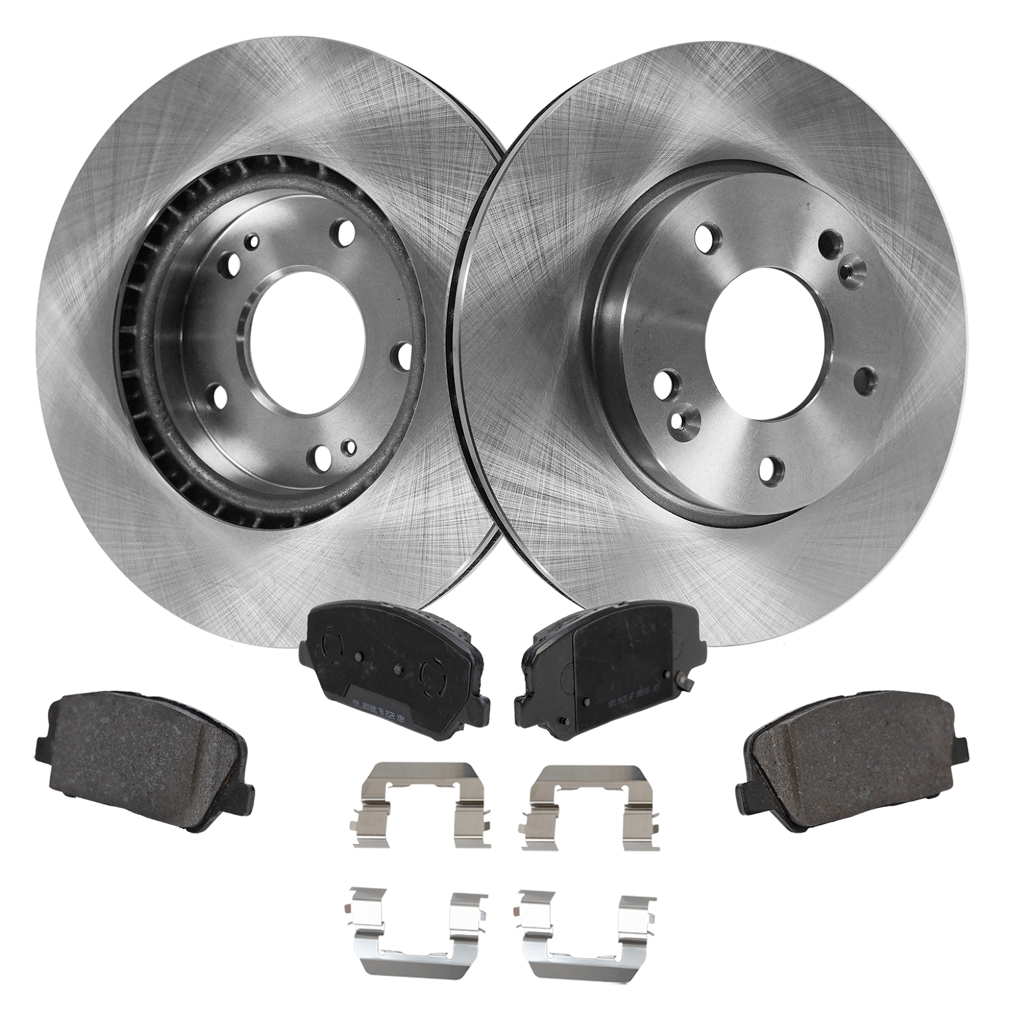 AM VELOSTER 14-17 FRONT BRAKE DISC AND PAD KIT 4 pc kit Plain Surface 5 Lugs Cast Iron Non Asbestos Organic SKU KIT 022123-488 OEM 31584-44745-0833519-0833528-85