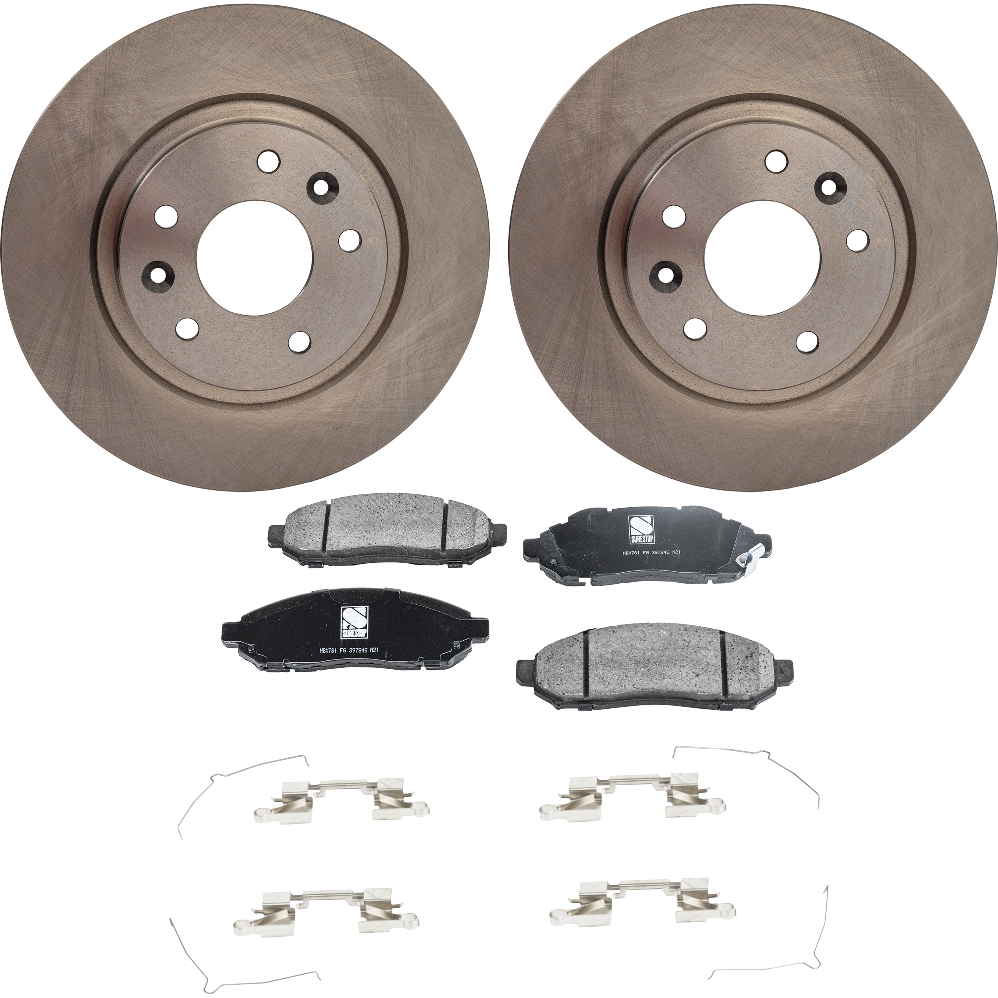 AM LEAF 14-14 FRONT BRAKE DISC AND PAD KIT 4 pc Kit Plain Surface 5 Lugs Cast Iron Ceramic SKU KIT 022123-503 OEM 44822-0833593-850376-60067106