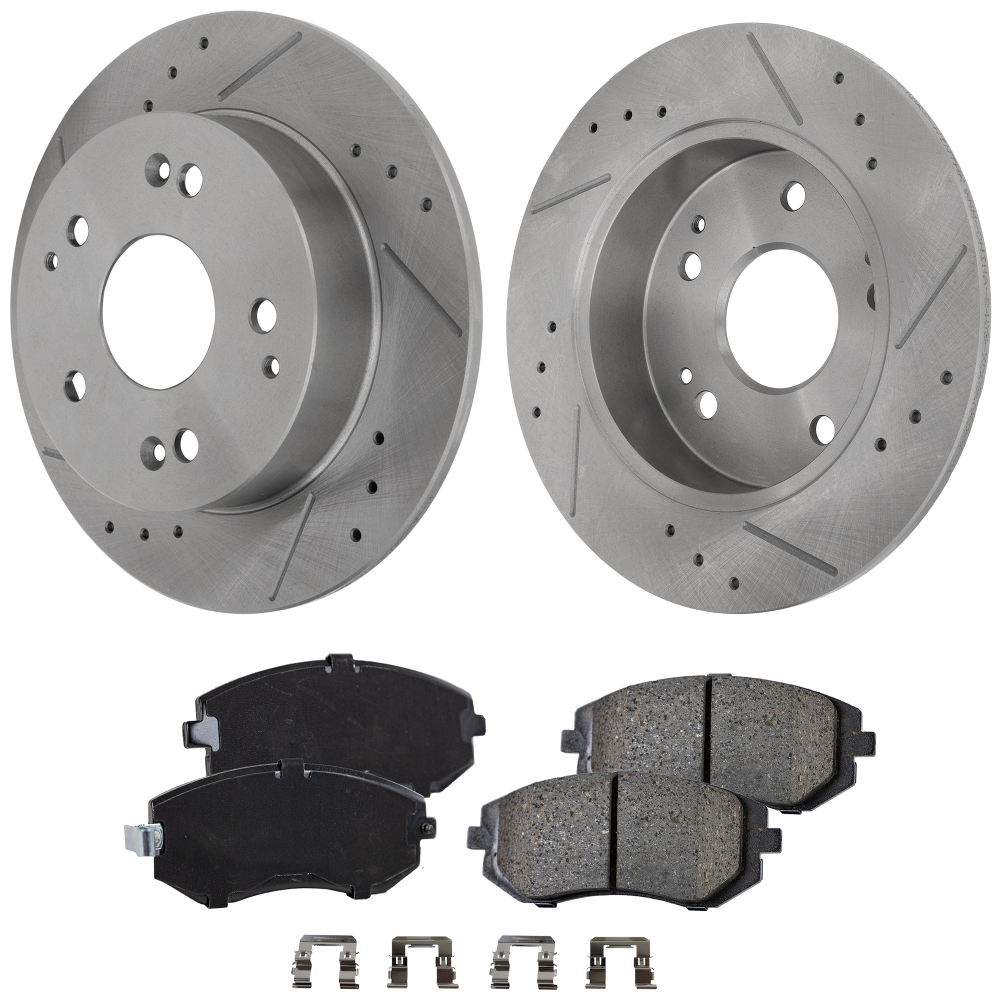 AM 9-2X 05-05 FRONT BRAKE DISC AND PAD KIT 4 pc Kit Cross drilled and Slotted Ceramic SKU KIT 022123-508 OEM 189-19887-25370-31059-31247-63
