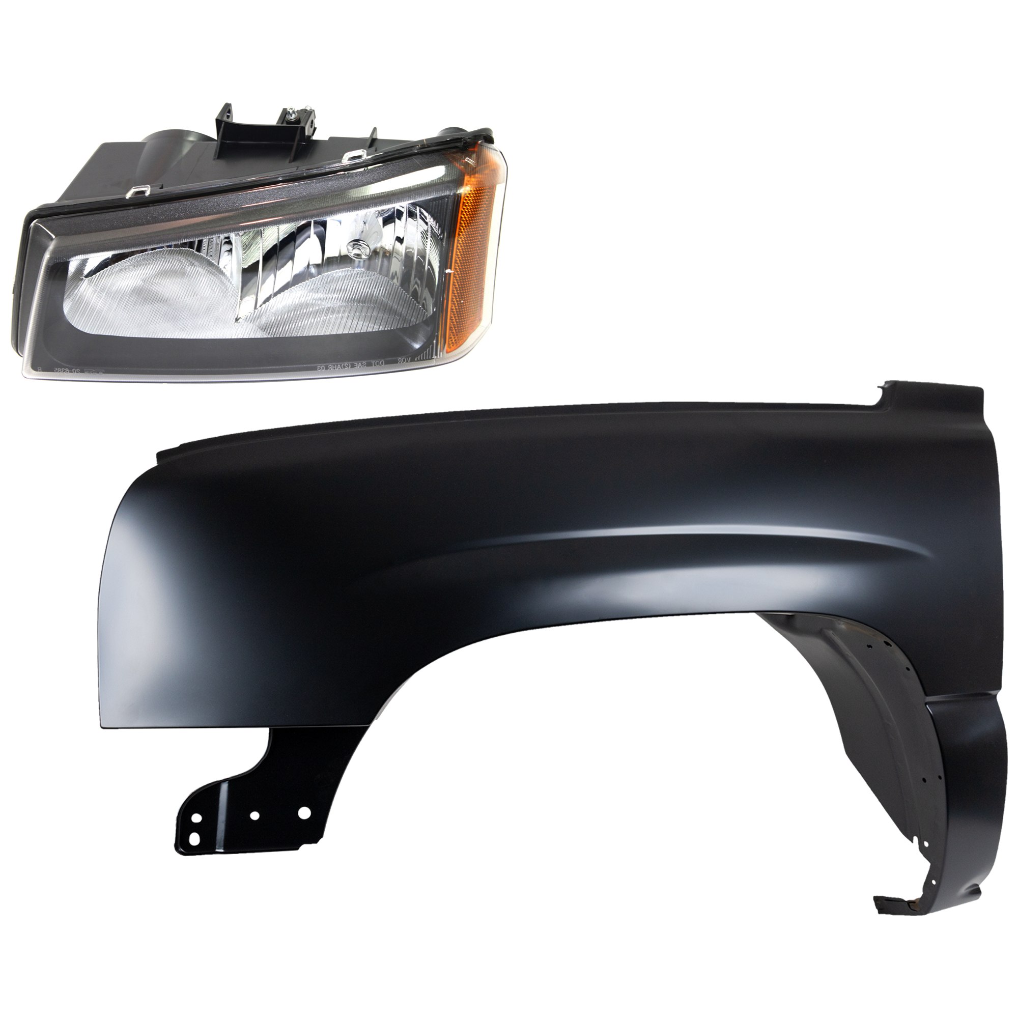 AM SILVERADO 1500 HD SILVERADO 2500 HD SILVERADO 3500-03-06 FRONT FENDER LH Primed 2 pc Kit with Headlight SKU KIT 022123-7305 Partslink GM1240305C GM2502257C OEM 10396913-88944420