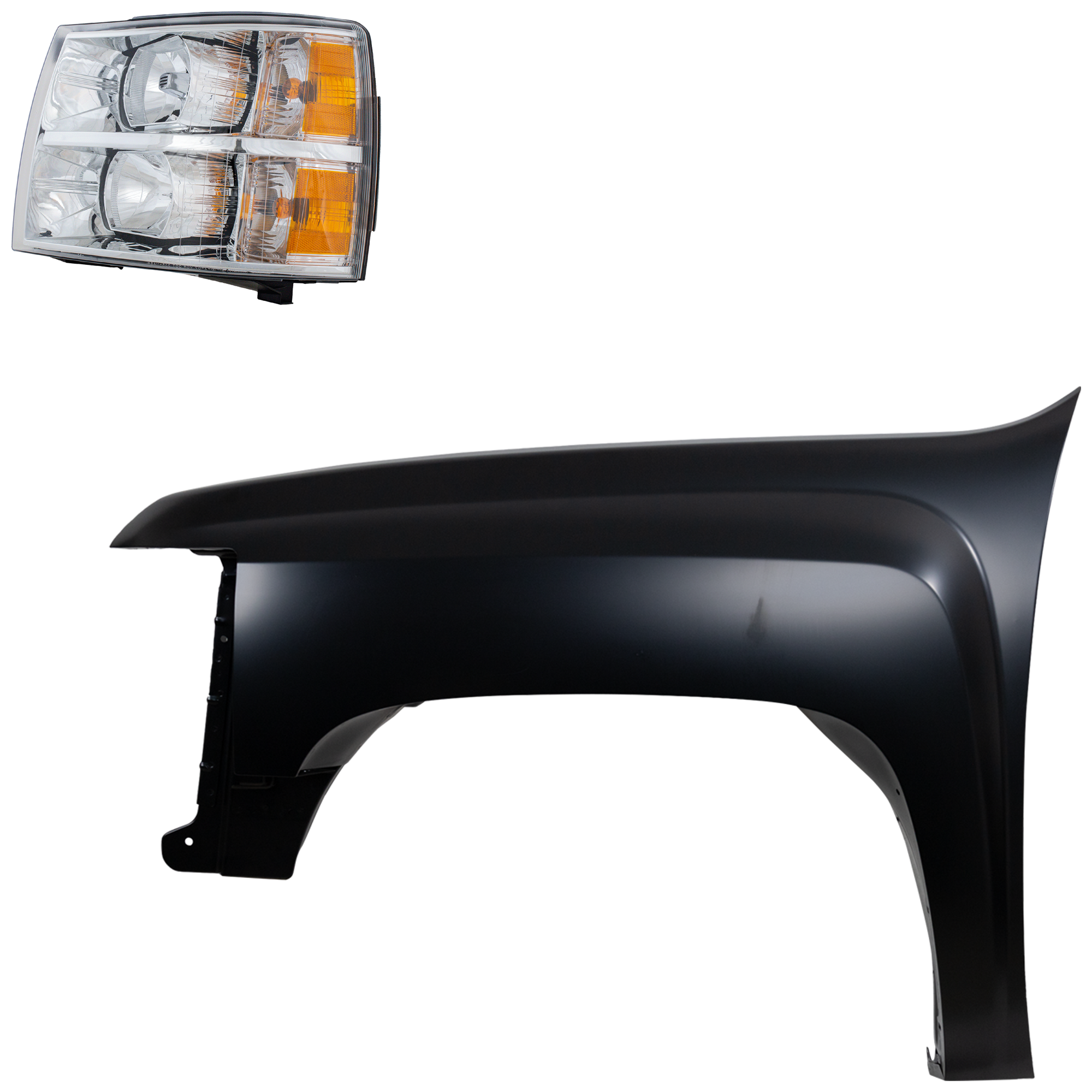 AM SILVERADO 2500 HD 07-07 FRONT FENDER LH Primed 2 pc Kit with Headlight SKU KIT 022123-8305 Partslink GM1240341C GM2502280C OEM 22853027-22977473