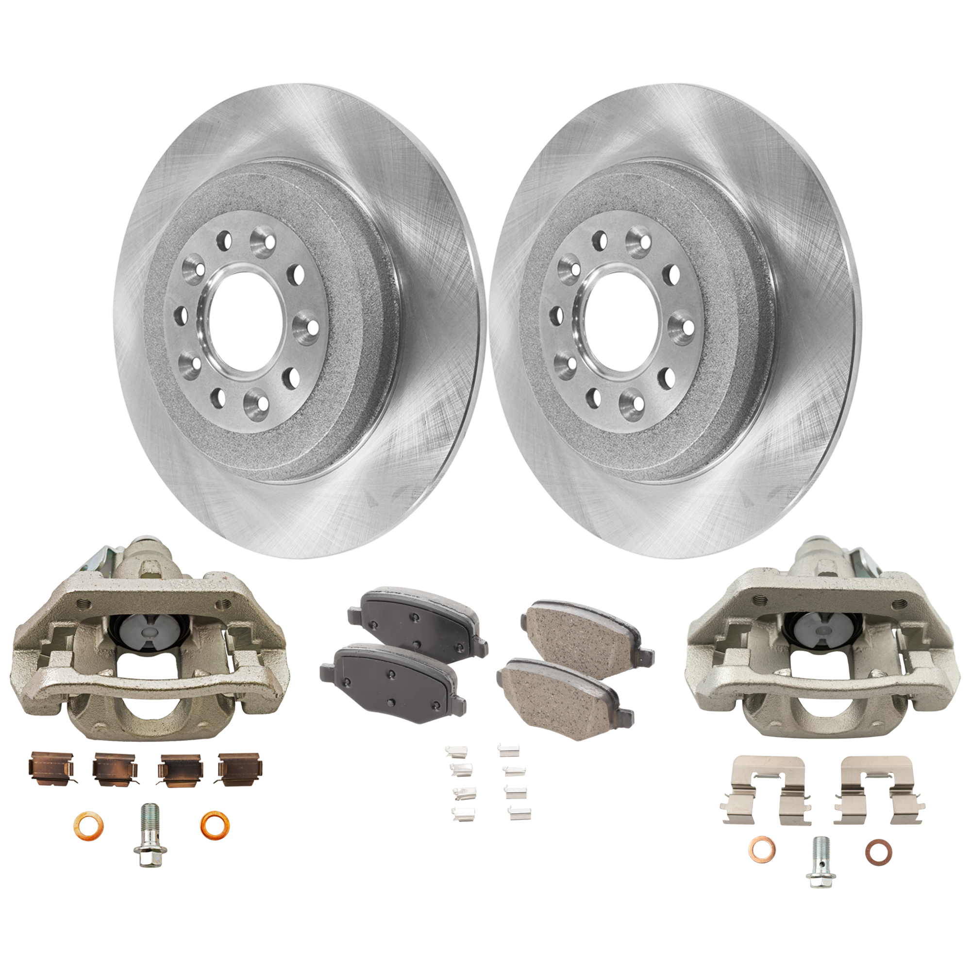 AM EXPLORER 15-19 TAURUS 16-19 REAR BRAKE KIT WITH CALIPERS 2 Wheel Set Includes 2 Brake Caliper 2 Brake Disc and 1 Brake Pad Set Plain Surface 5 Lugs Cast Iron Ceramic SKU KIT 022125-14 OEM 5F9Z2C026BA 8A8Z2200A AA8Z2200