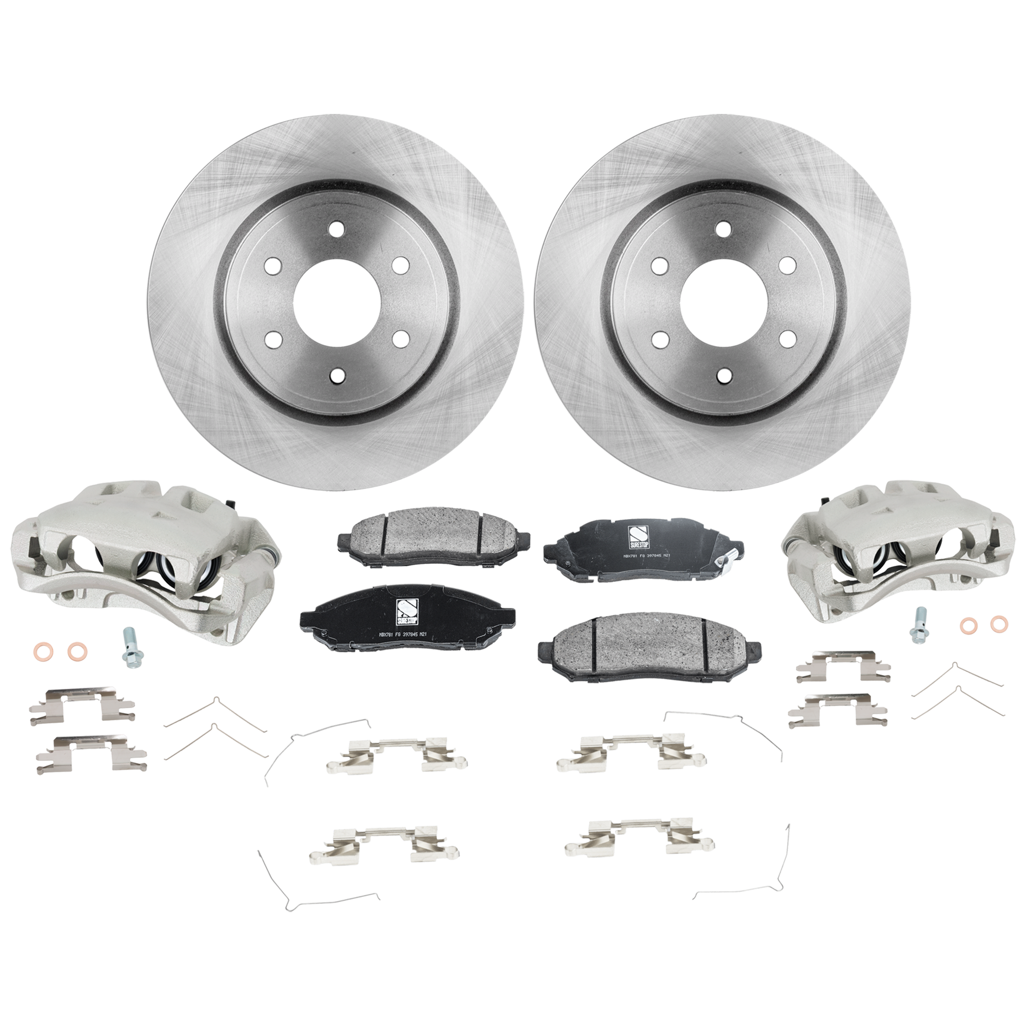 AM EQUATOR 09-12 FRONTIER 05-23 FRONT BRAKE KIT WITH CALIPERS 2 Wheel Set Includes 2 Brake Caliper 2 Brake Disc and 1 Brake Pad Set Plain Surface 6 Lugs Cast Iron Ceramic SKU KIT 022125-24 OEM 40206EB300-40206EA00A 402069BE