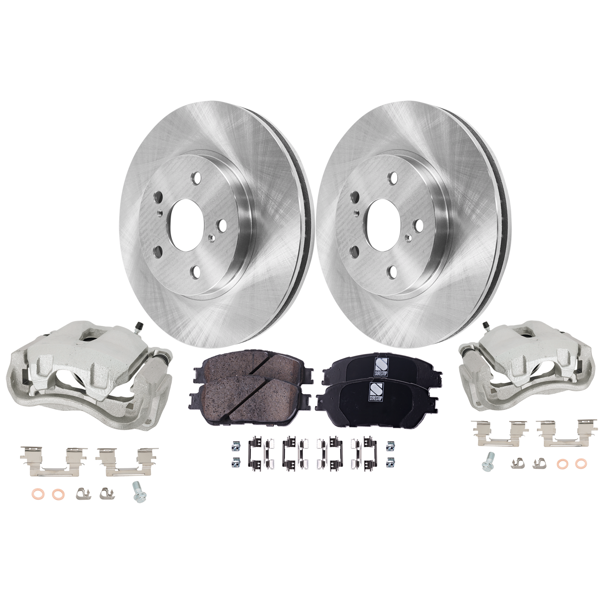 AM AVALON 05-07 SIENNA 04-10 FRONT BRAKE KIT WITH CALIPERS 2 Wheel Set Includes 2 Brake Caliper 2 Brake Disc and 1 Brake Pad Set Plain Surface 5 Lugs Cast Iron Ceramic SKU KIT 022125-28 OEM 4351233100-4351228180-43512281