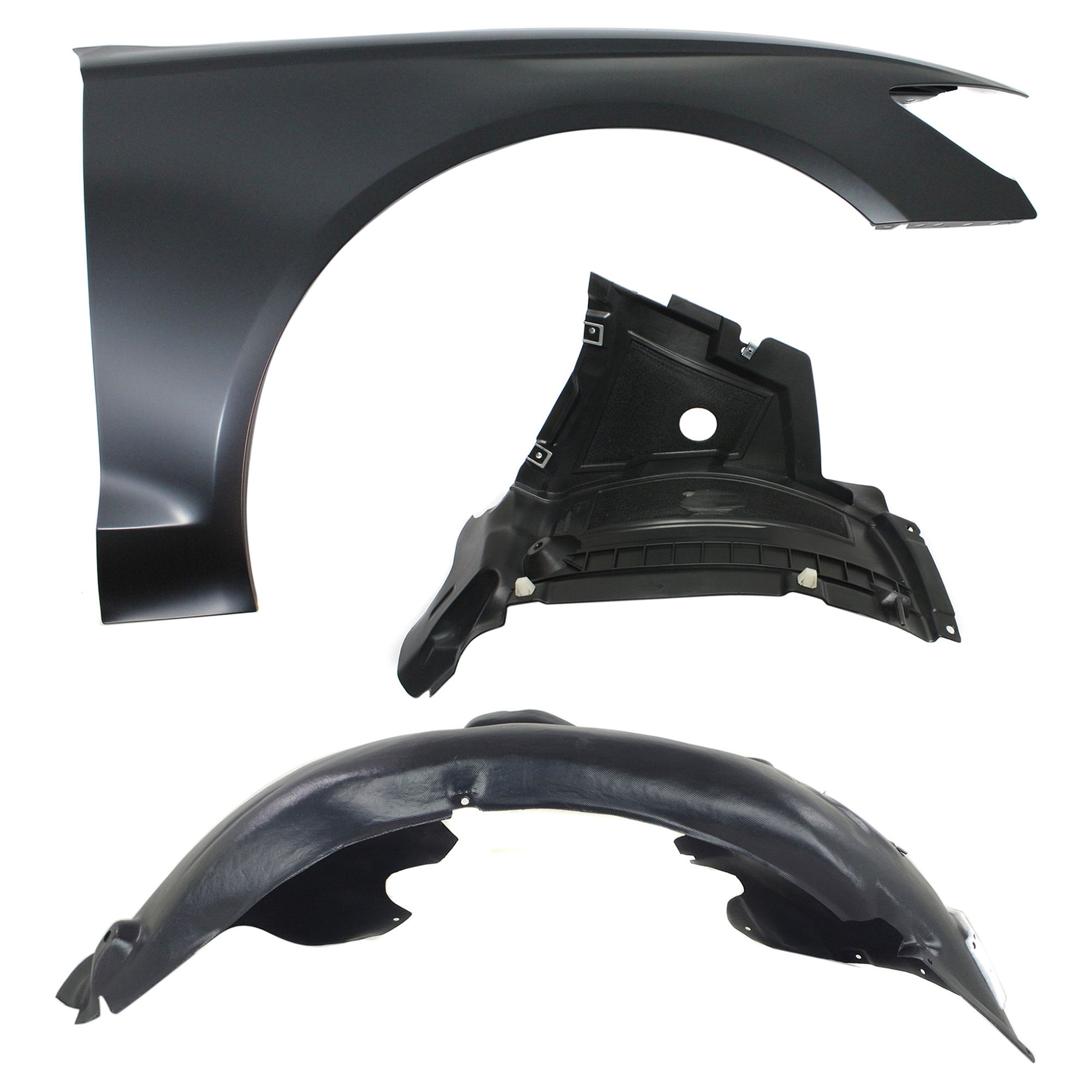 AM A6-12-15 FRONT FENDER RH 3 pc kit with Fender Liners SKU KIT 022217-47 Partslink AU1241126 AU1243100 AU1249132 OEM 4G0821102 PFM 4G0853888C 4G082