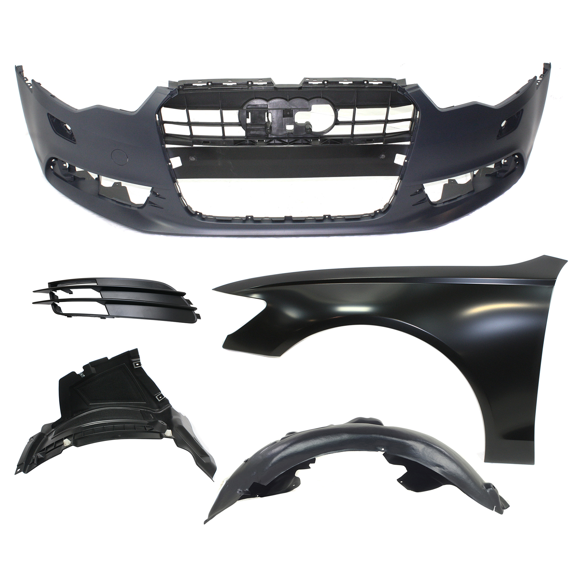 AM A6 A6 QUATTRO 12-15 FRONT FENDER LH 5 pc kit with Bumper Cover Fog Light Cover and Fender Liners Primed SKU KIT 022217-54 Partslink AU1240125 AU1000207 AU1242100 AU1248132 AU1038124 OEM 4G0821101-4G0807065GRU 4G08538