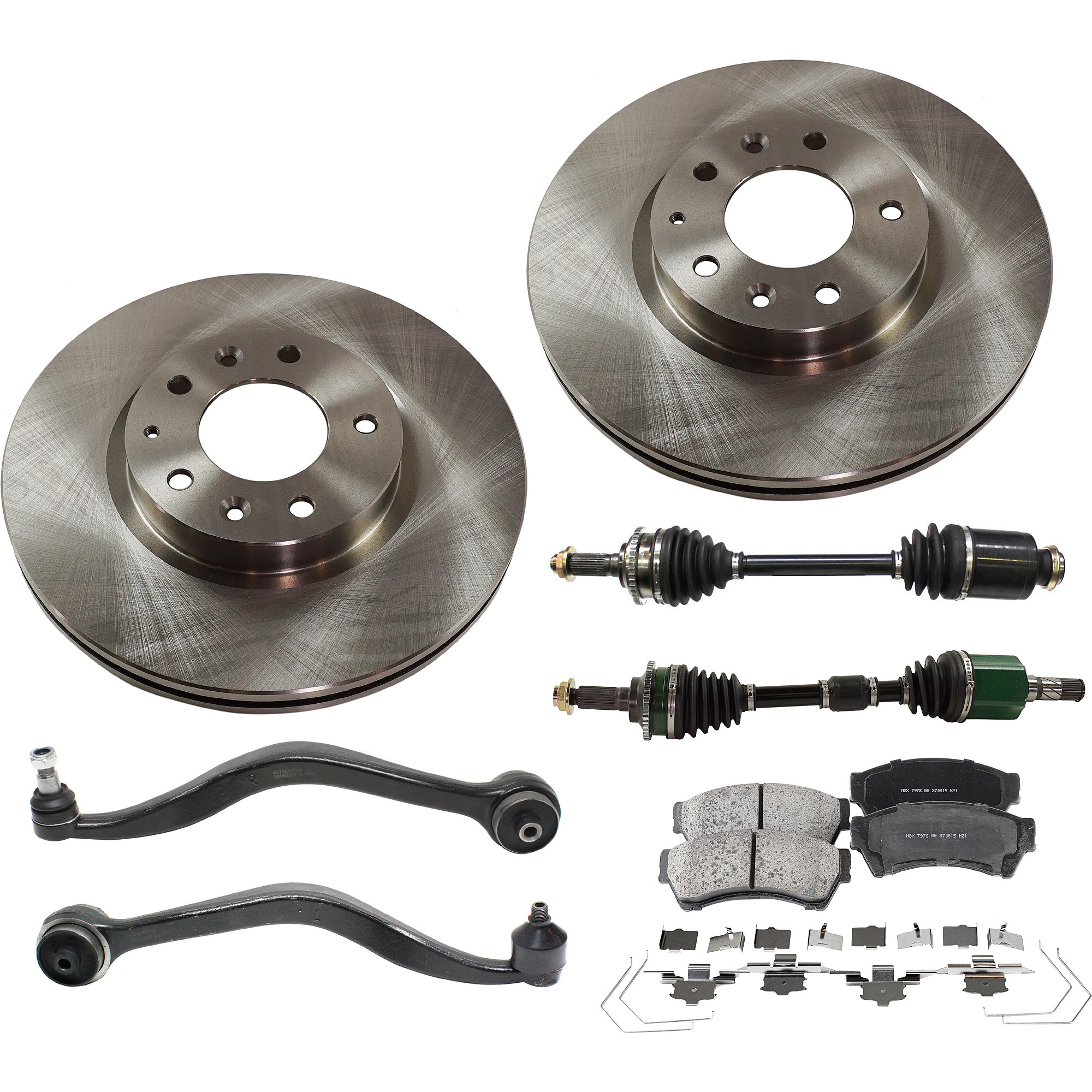 AM FUSION MILAN 06-09 MAZDA 6-08-08 FRONT CV AXLE ASSEMBLY RH AND LH 8 pc kit with Brake Disc Brake Pad Set and Control Arms SKU KIT 022222-033 OEM 6E5Z1125AA GP7Y3325XB 9E5Z1125