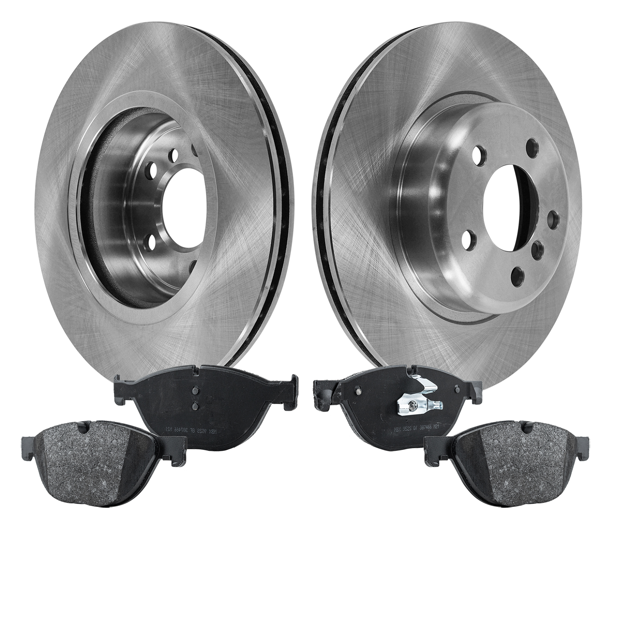 AM 528I 12-13 FRONT BRAKE DISC AND PAD KIT 4 pc kit Plain Surface 5 Lugs Cast Iron Non Asbestos Organic SKU KIT 022323-06 OEM 34116775322-34116793021-341168