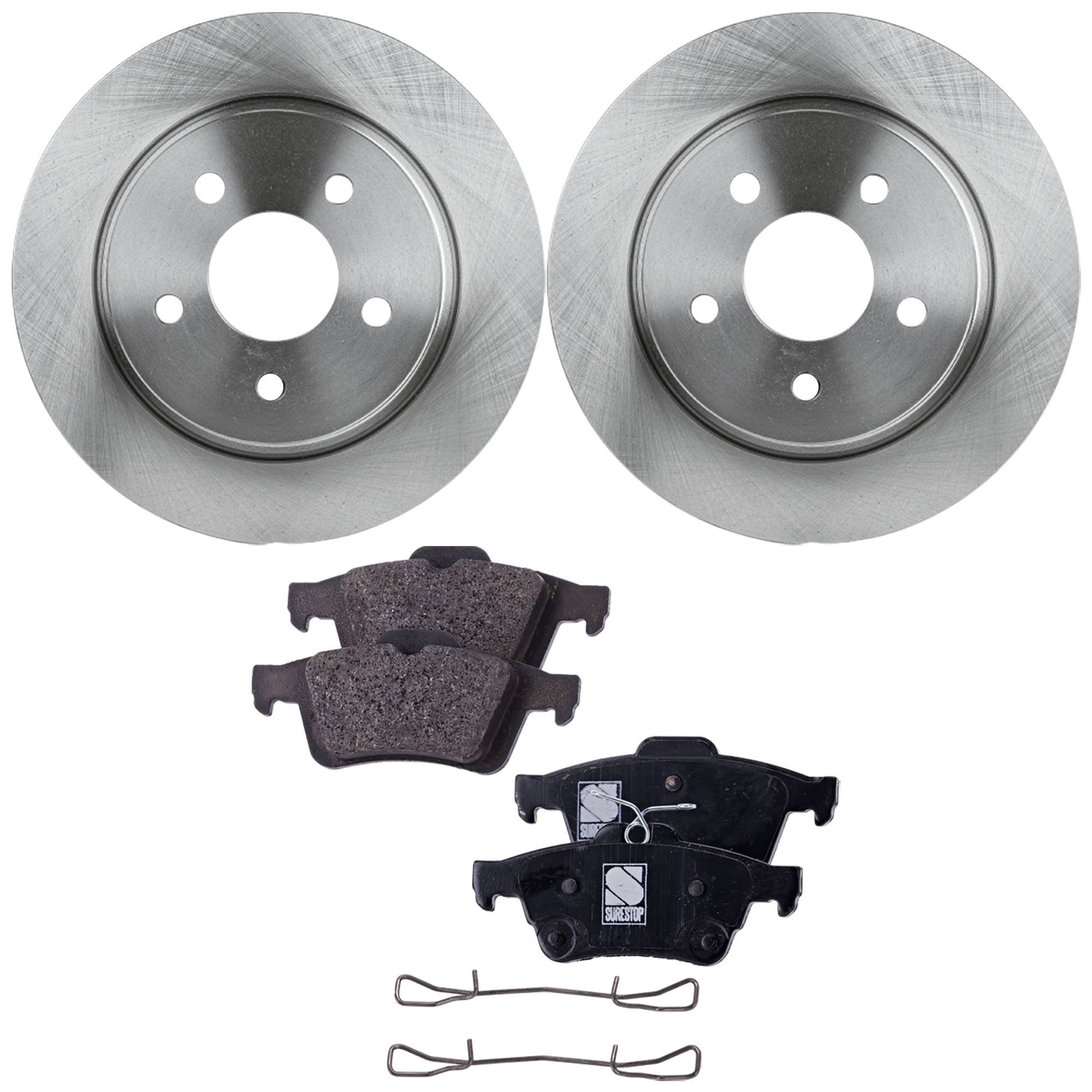 AM C MAX 13-18 ESCAPE 13-16 REAR BRAKE DISC AND PAD KIT 4 pc kit Plain Surface 5 Lugs Cast Iron Non Asbestos Organic SKU KIT 022323-17 OEM 42283-850345-60054093-680999R