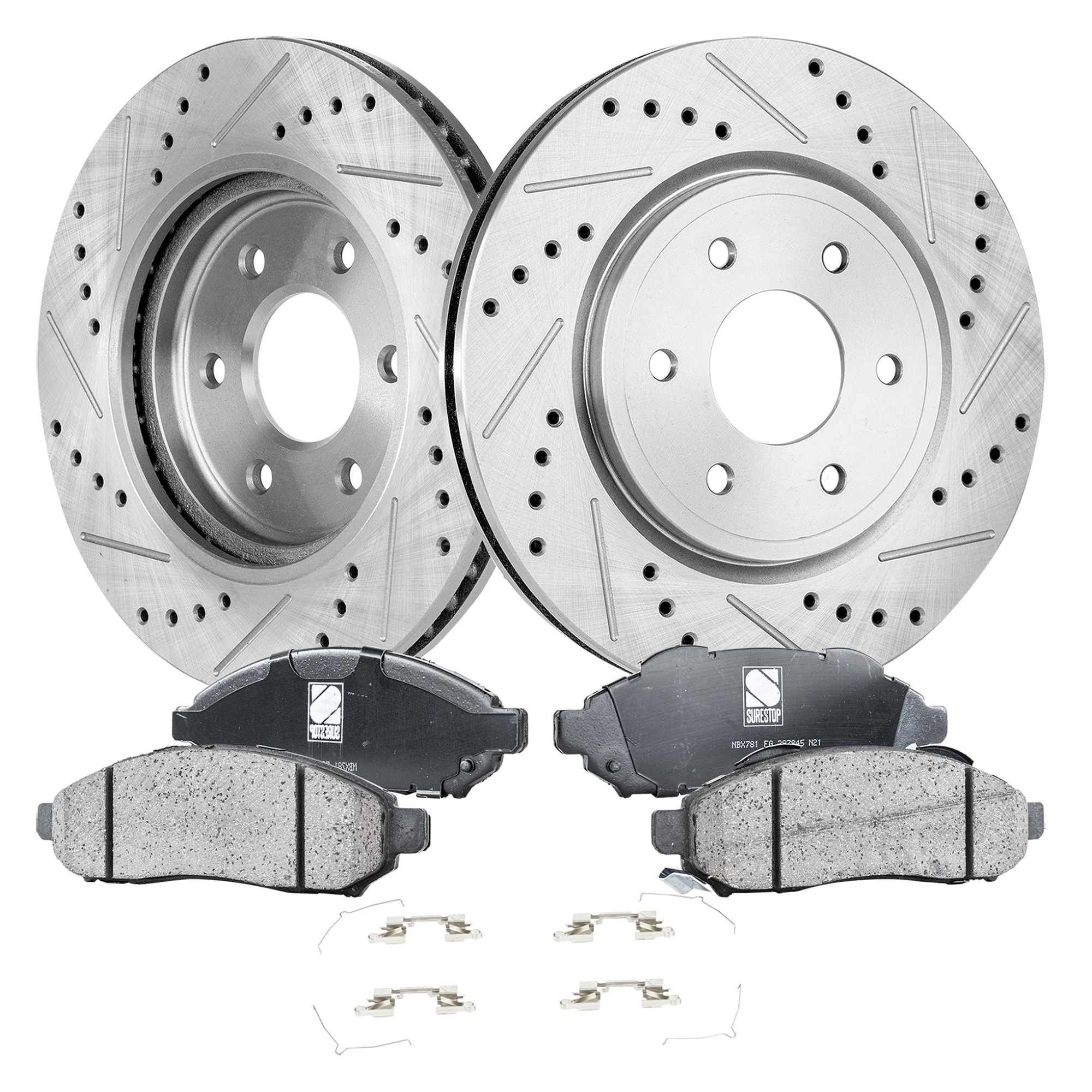 AM FRONTIER 05-23 PATHFINDER 04-12 FRONT BRAKE DISC AND PAD KIT 2 Wheel Set Cross drilled and Slotted 6 Lugs Ceramic SKU KIT 022323-26 OEM 31-412-443-106-029-200-000-000-000