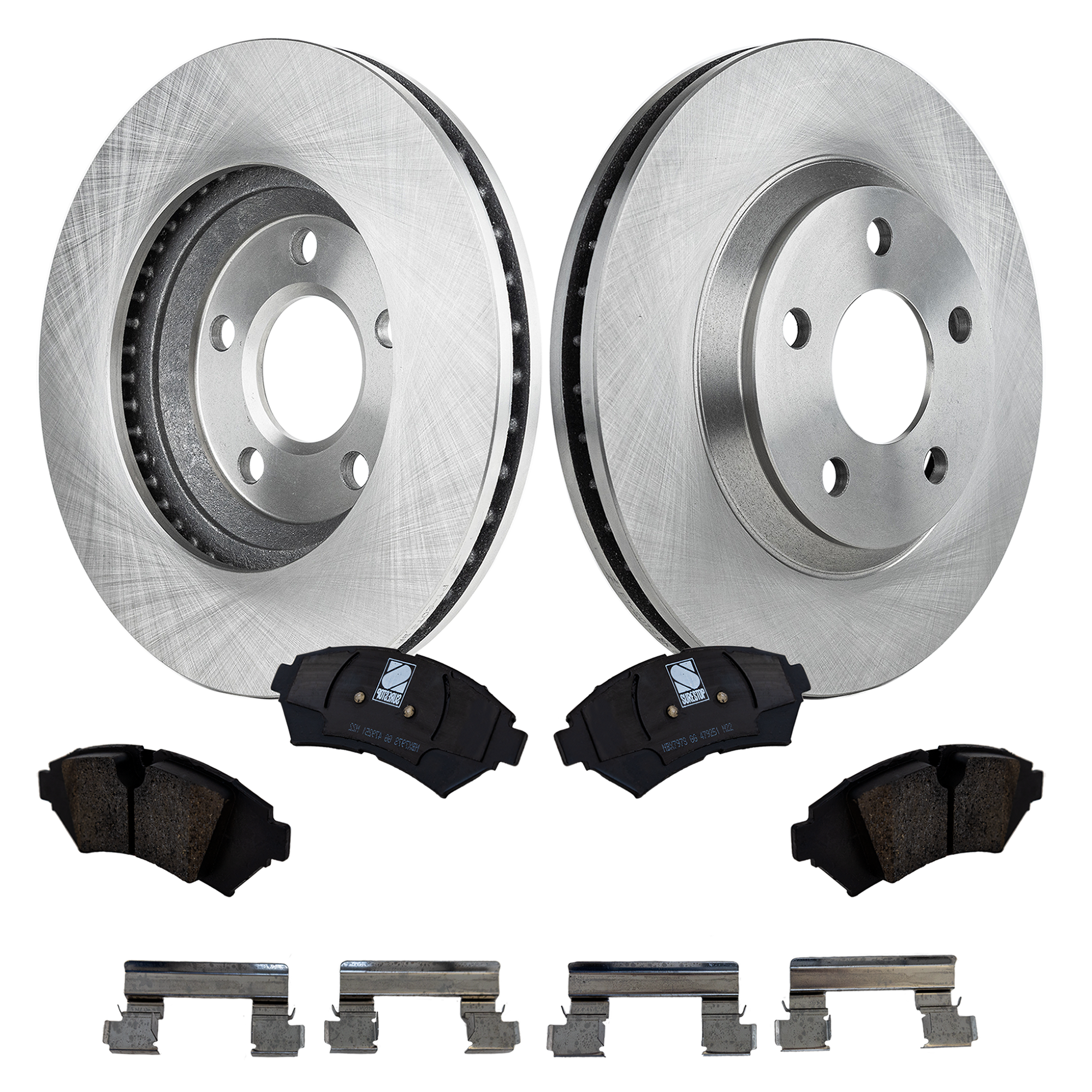 AM DEVILLE IMPALA 05-05 FRONT BRAKE DISC AND PAD KIT 2 Wheel Set Plain Surface 5 Lugs Cast Iron Ceramic SKU KIT 022323-27 OEM 88964116-19303832-18026292-180