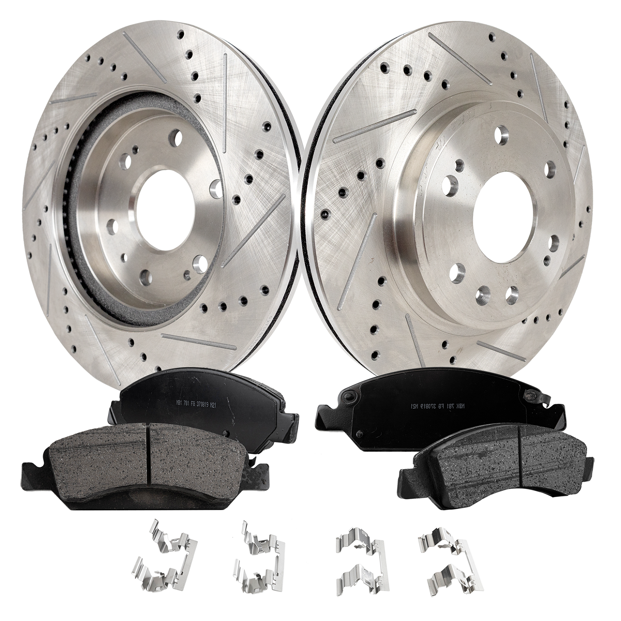 AM ESCALADE 08-20 SILVERADO SIERRA 05-19 FRONT BRAKE DISC AND PAD KIT 4 pc Kit Cross drilled and Slotted 6 Lugs Ceramic SKU KIT 022323-30 OEM 41252-55097-55170-72043-145582