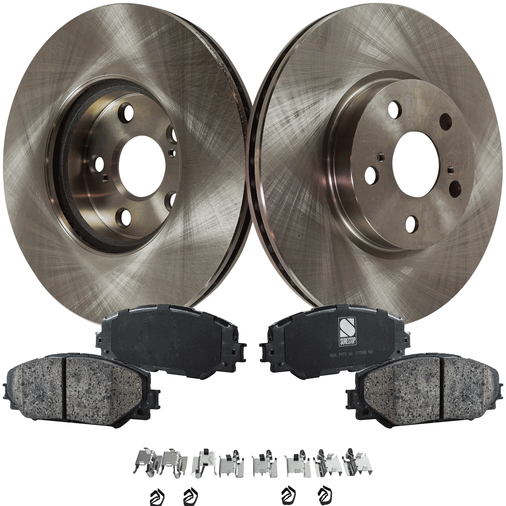 AM XD 08-14 COROLLA 09-19 FRONT BRAKE DISC AND PAD KIT 4 pc Kit SKU KIT 022421-03-51 OEM 4351202270-4351212710-43512022