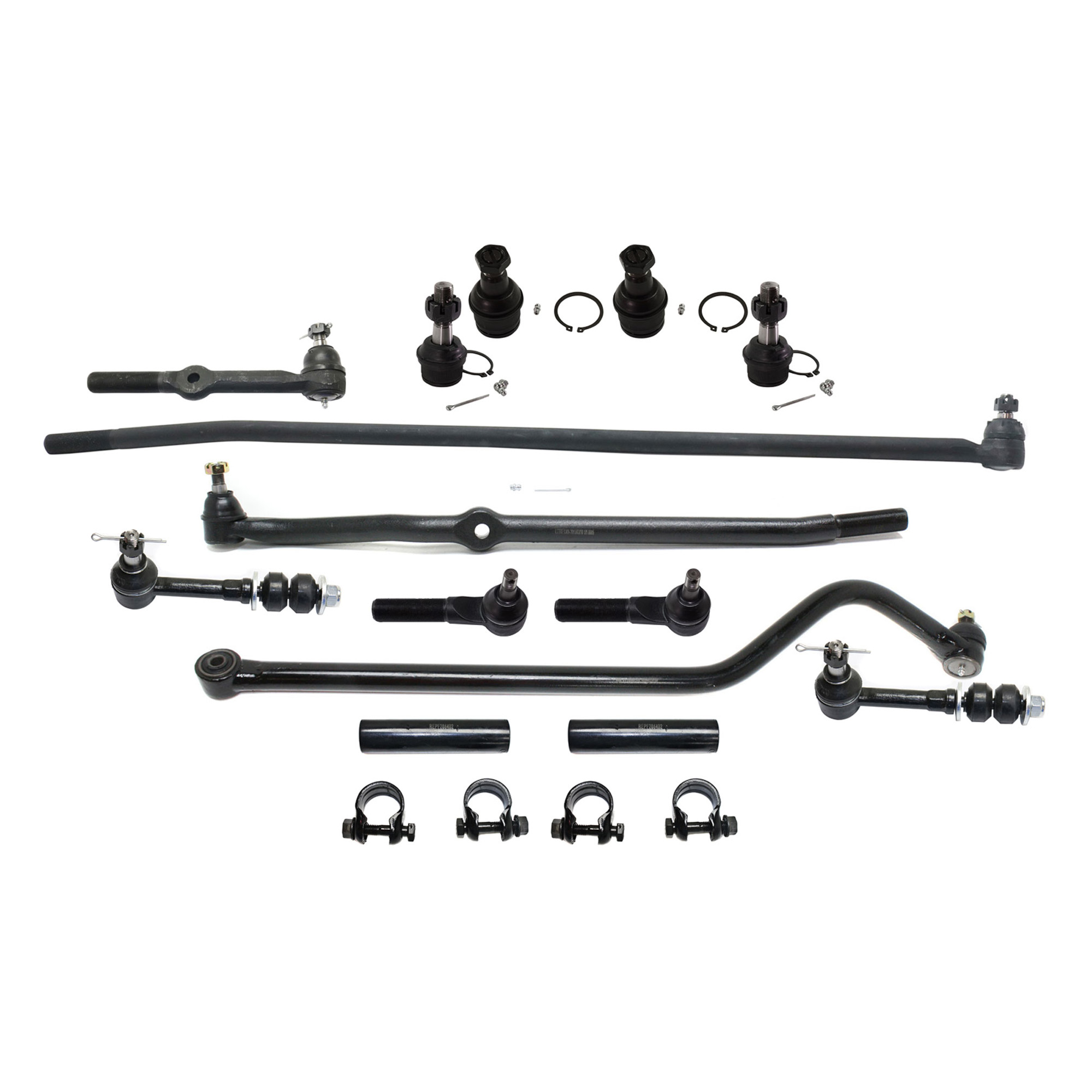 AM RAM 2500-97-97 RAM 3500-95-97 FRONT SUSPENSION KIT 13 pc kit with Ball Joints Sway Bar Links Tie Rod Adjusting Sleeves Tie Rod Ends and Track Bar SKU KIT 022421-03-57 OEM 104149-287003-287006-2601248-2