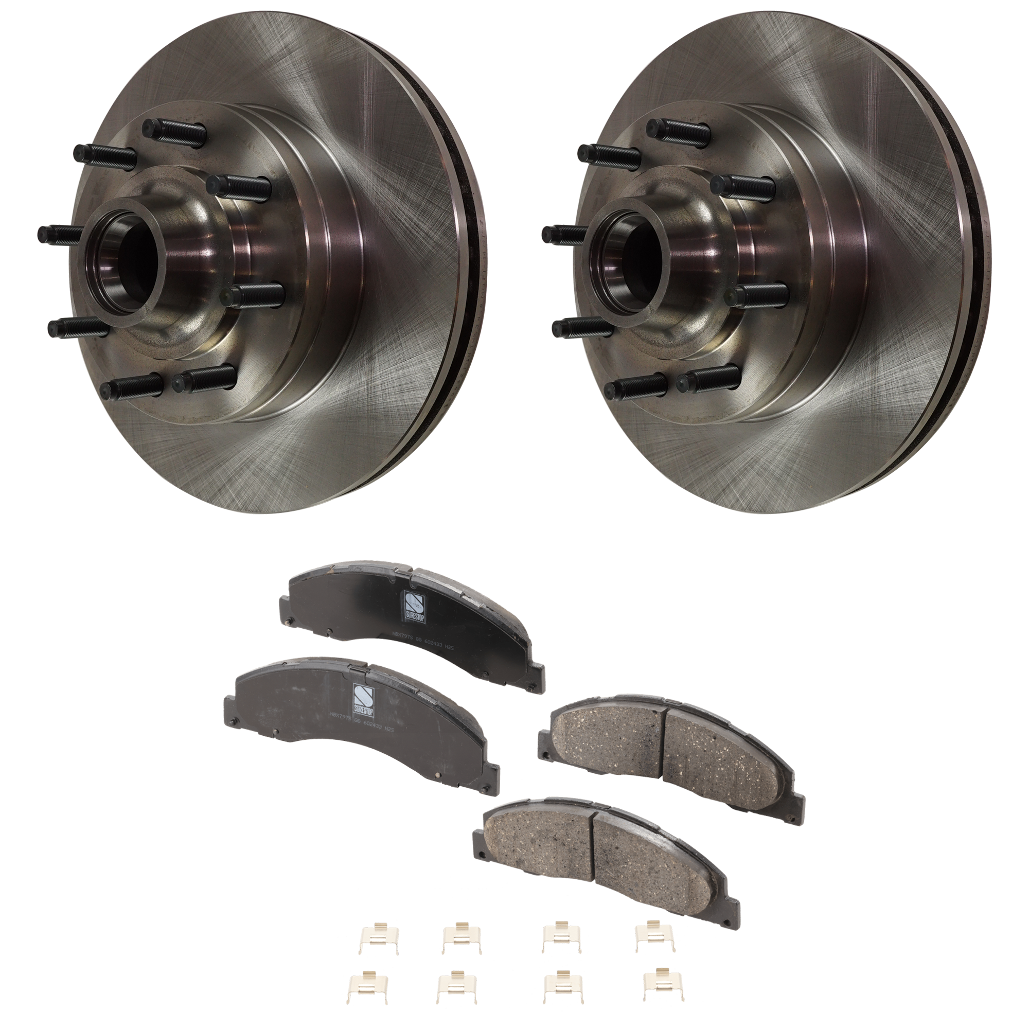 AM E 150-08-14 E 350 SUPER DUTY 08-21 FRONT BRAKE DISC AND PAD KIT 2 Wheel Set SKU KIT 022421-03-60 OEM 8C2Z1102A BC2Z1102A 8C2Z2001C